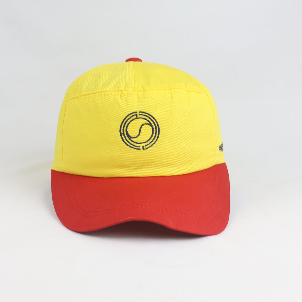 Thrifted Korean Graphic Two-Tone Snapback Hat | Retro Yellow & Red Cap | 10260