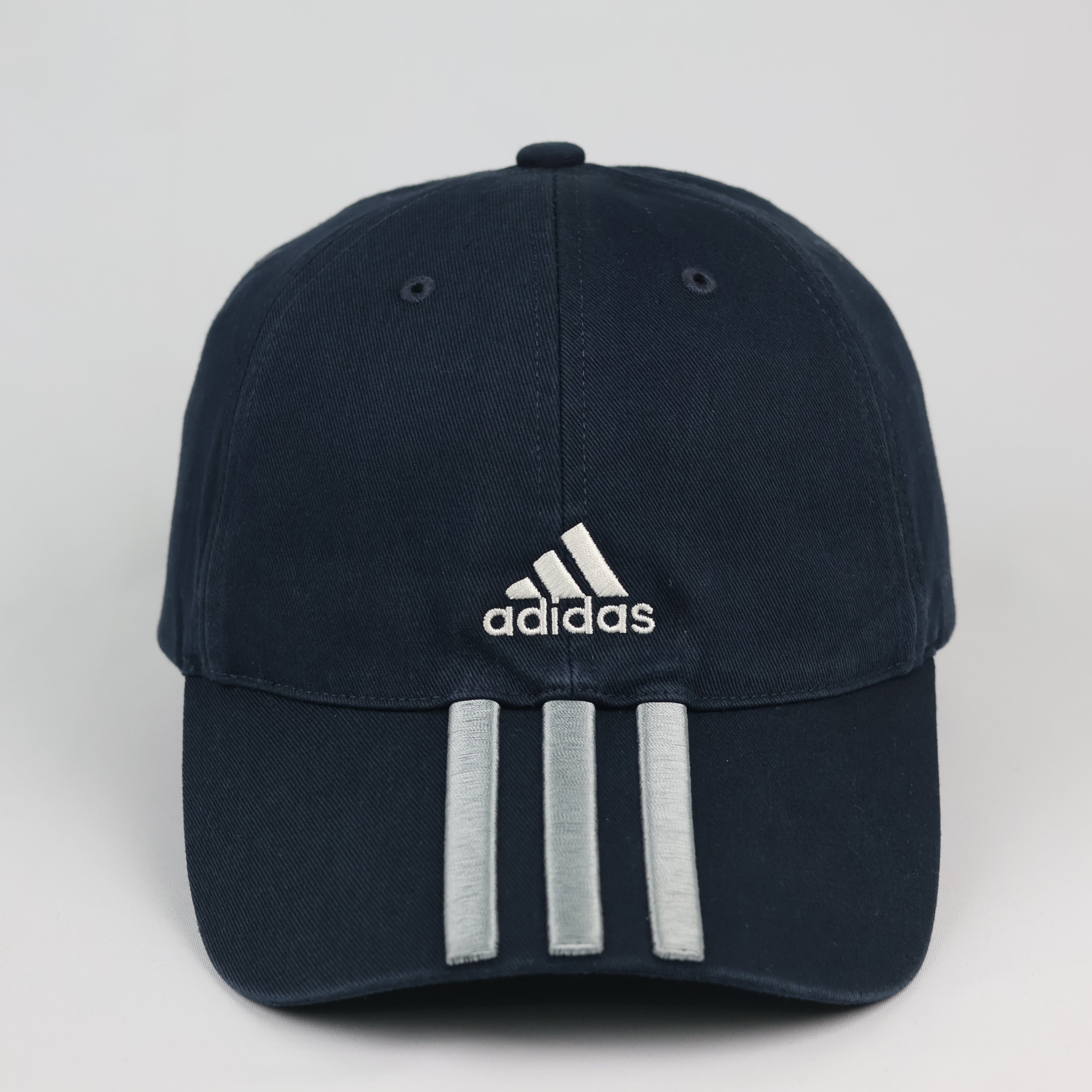 Thrifted Adidas Spellout Embroidered Cap - Navy with Adjustable Grey Strap