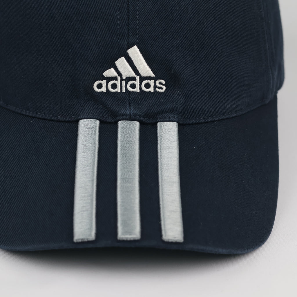 Thrifted Adidas Spellout Embroidered Cap - Navy with Adjustable Grey Strap