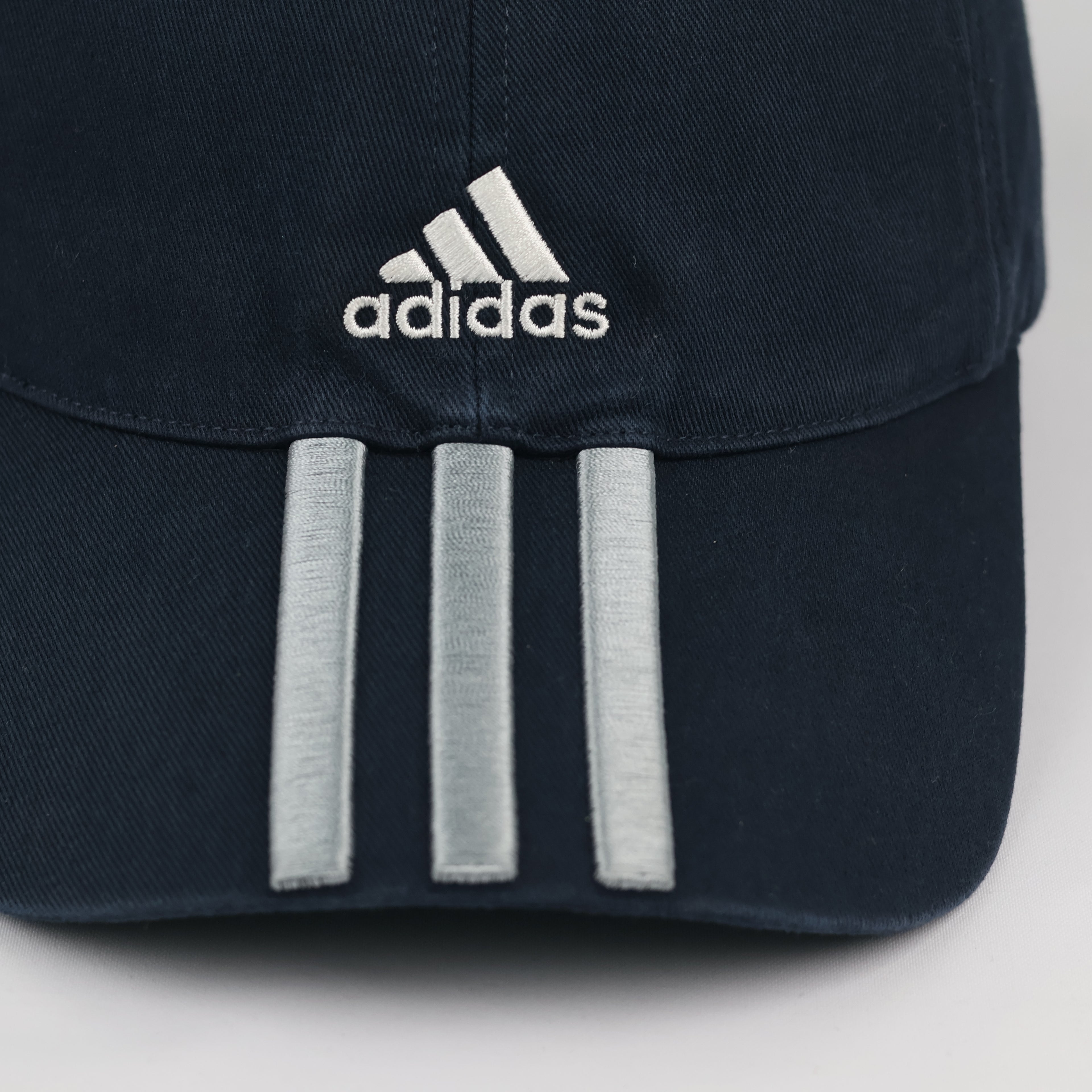Thrifted Adidas Spellout Embroidered Cap - Navy with Adjustable Grey Strap
