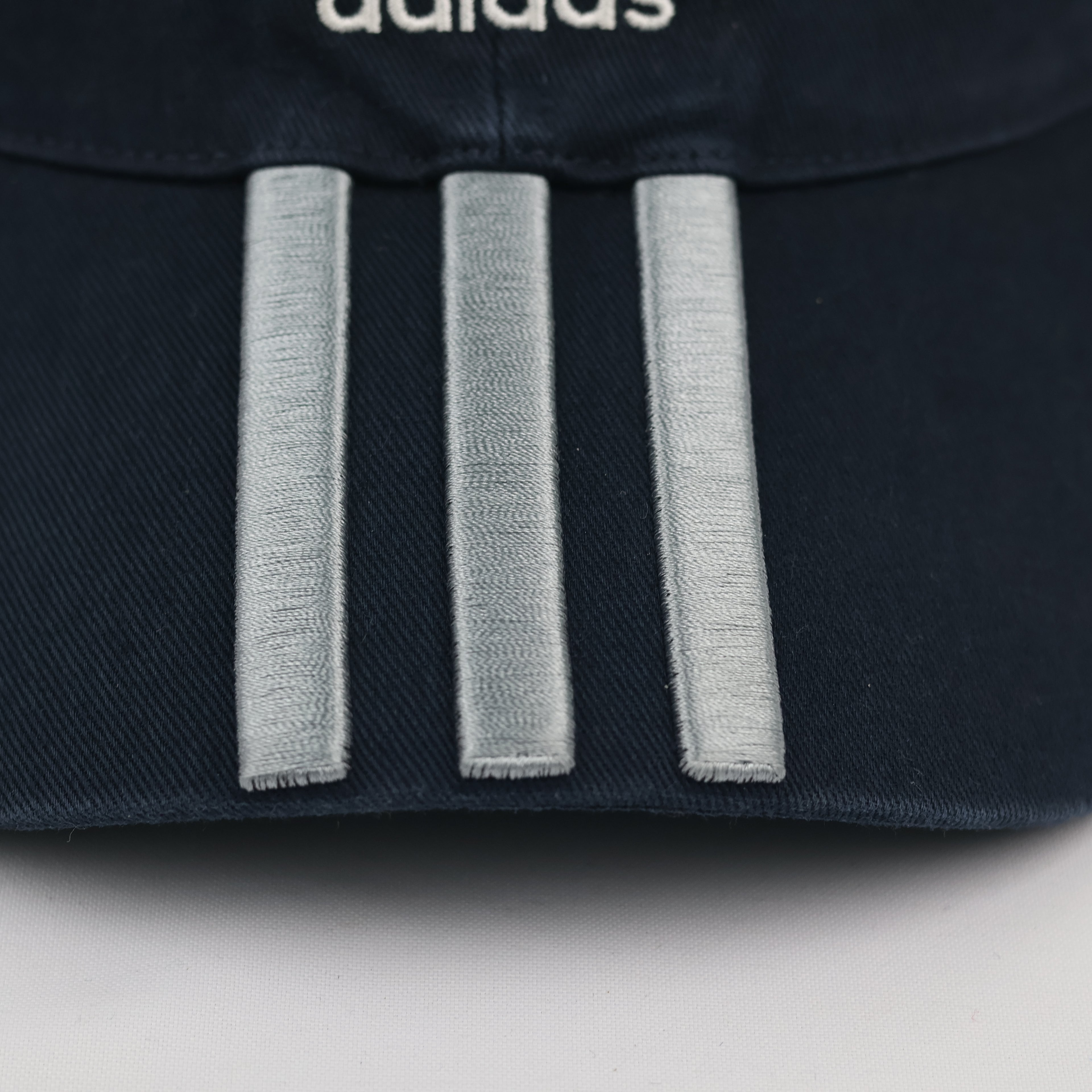 Thrifted Adidas Spellout Embroidered Cap - Navy with Adjustable Grey Strap