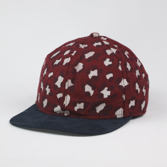 Leopard Print Felt Snapback Cap - Burgundy/Black