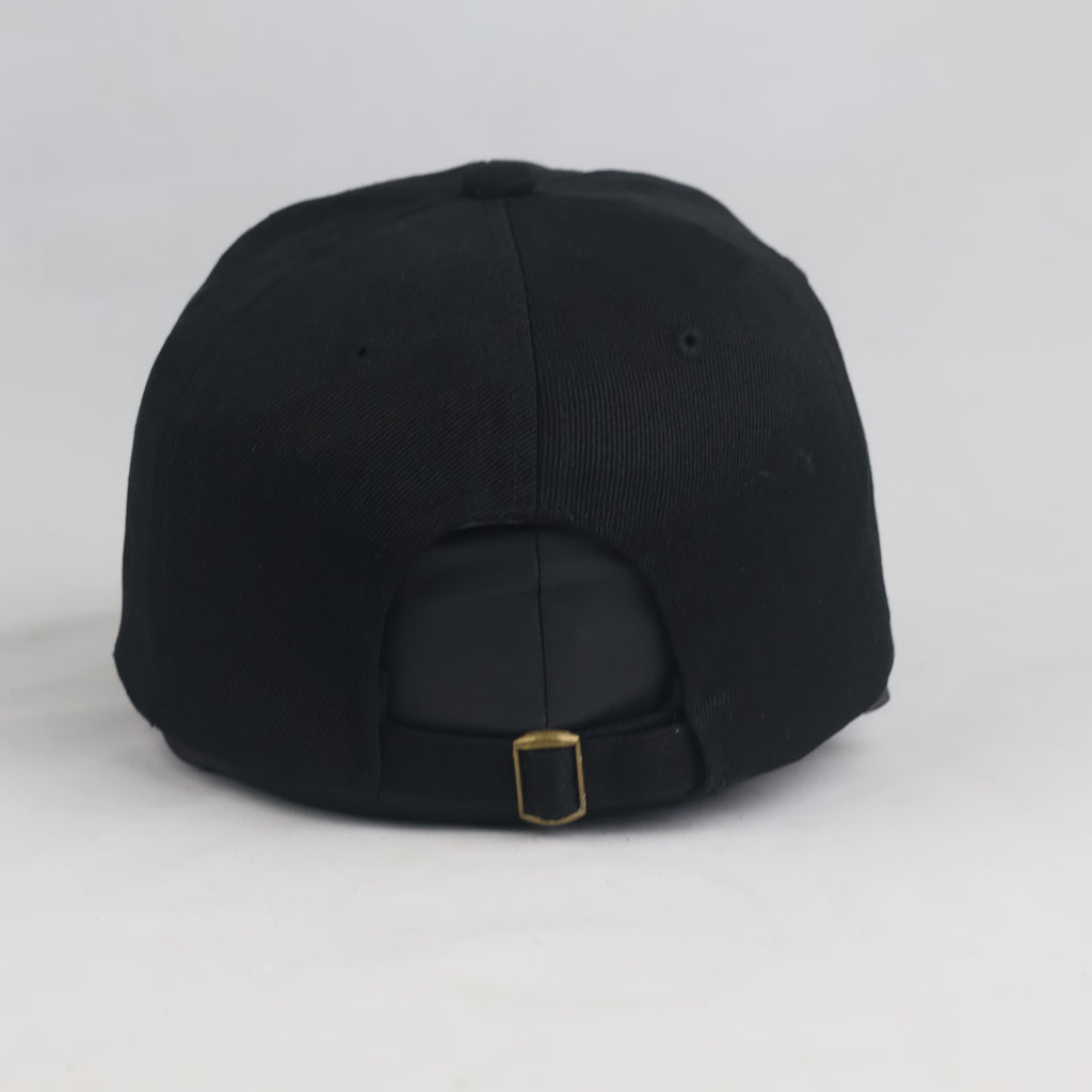 Thrifted Black Korean Text Cap | Metal Buckle Adjustable Baseball Hat | 10263