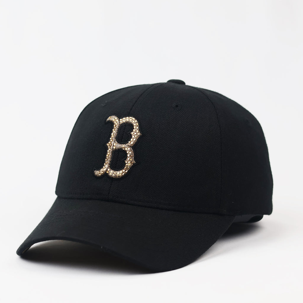 MLB Boston Red Sox Rhinestone "B" Logo Black Thrifted Baseball Cap