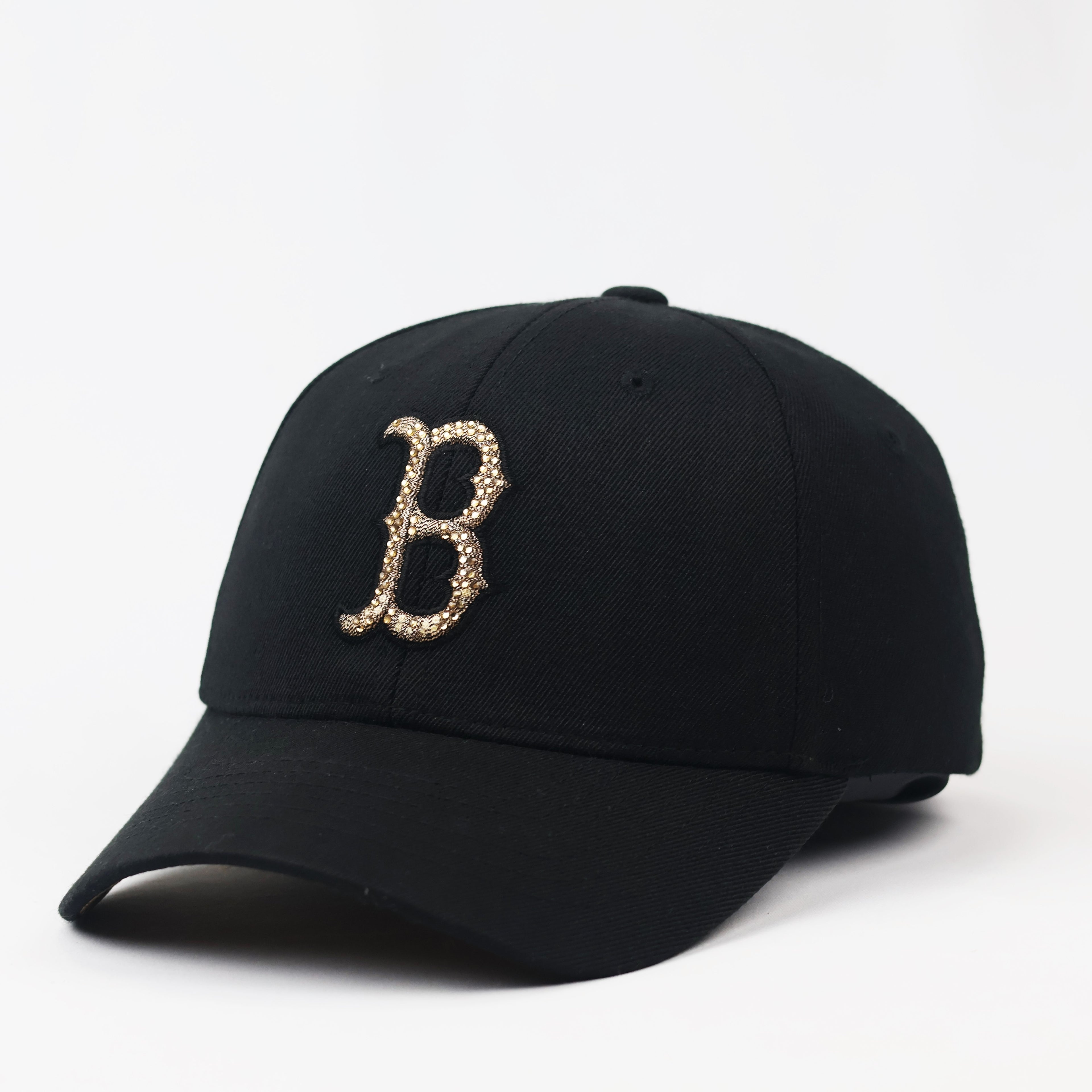 MLB Boston Red Sox Rhinestone "B" Logo Black Thrifted Baseball Cap