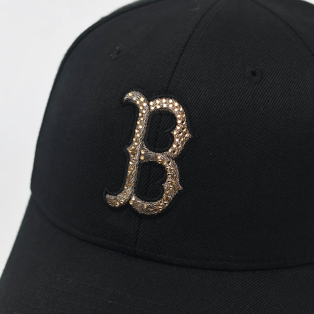 MLB Boston Red Sox Rhinestone "B" Logo Black Thrifted Baseball Cap