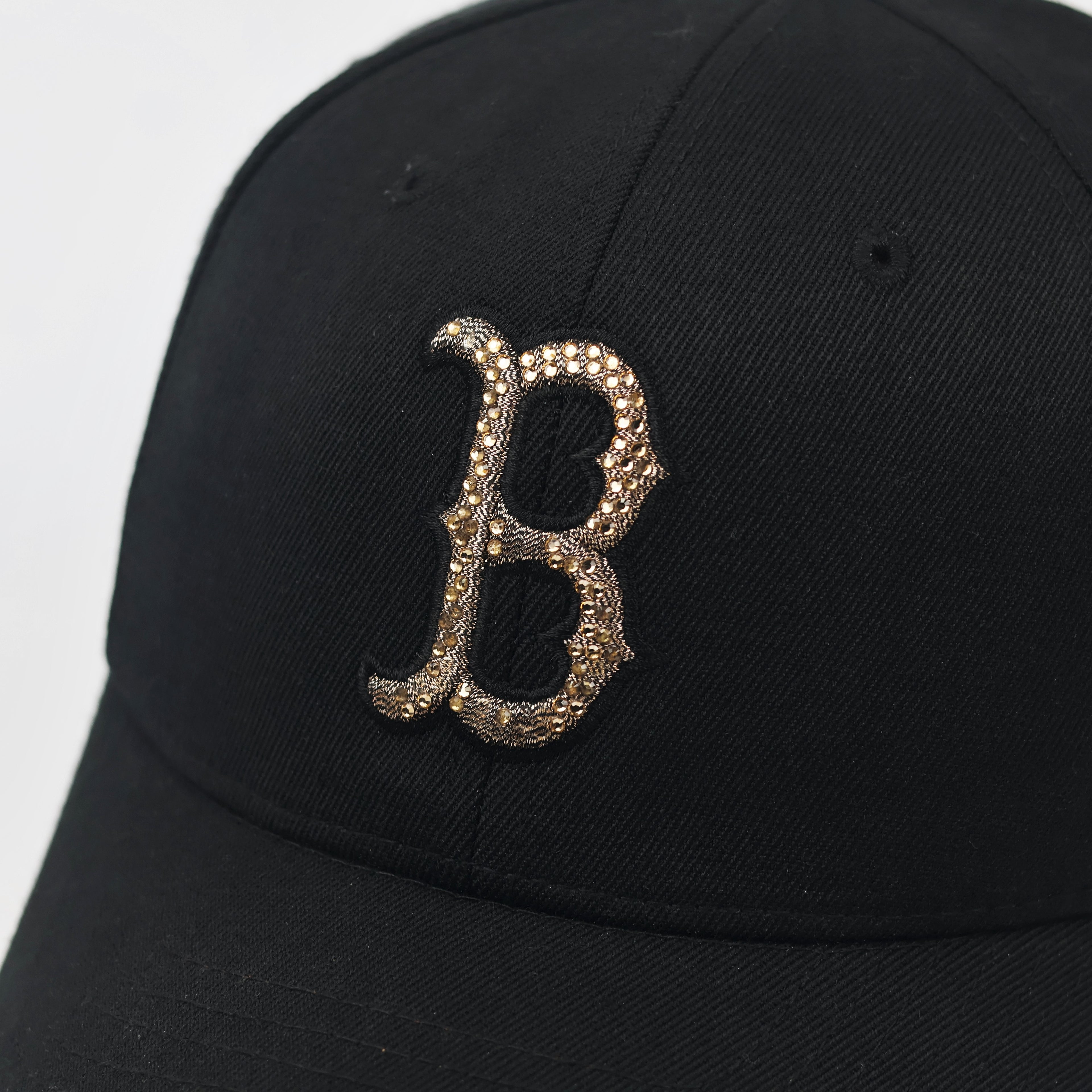 MLB Boston Red Sox Rhinestone "B" Logo Black Thrifted Baseball Cap