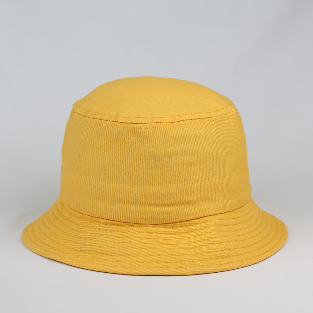 Thrifted Pastel Mustard Bucket Hat with Cute Strawberry Embroidery