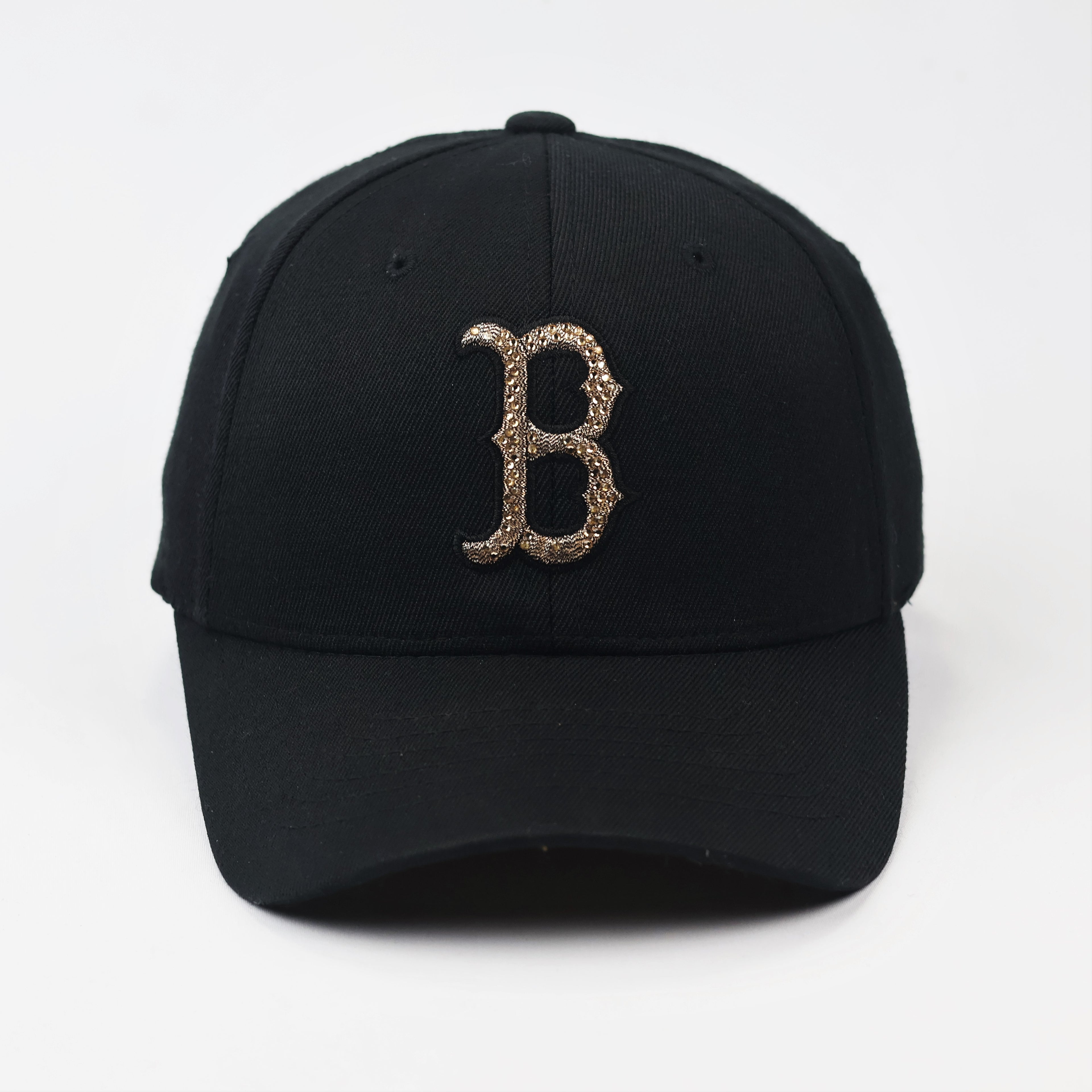 MLB Boston Red Sox Rhinestone "B" Logo Black Thrifted Baseball Cap