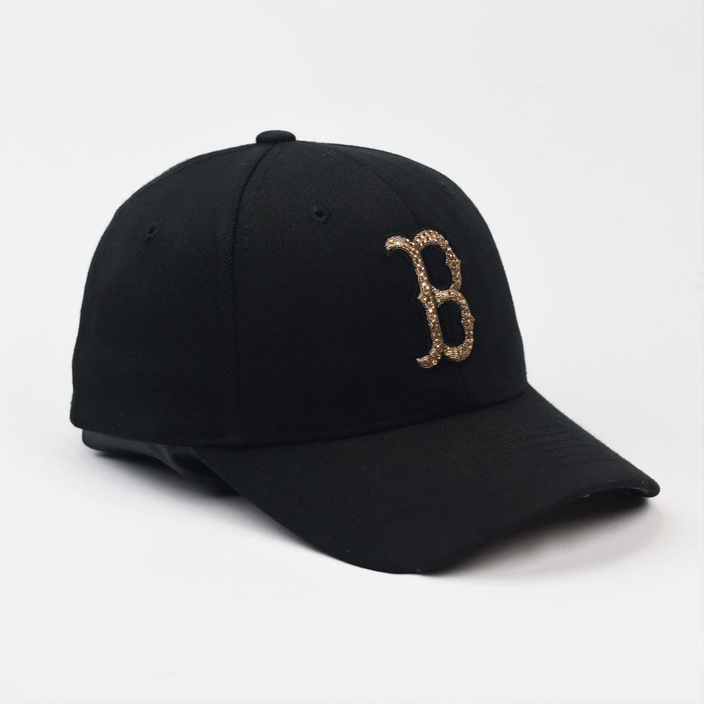 MLB Boston Red Sox Rhinestone "B" Logo Black Thrifted Baseball Cap