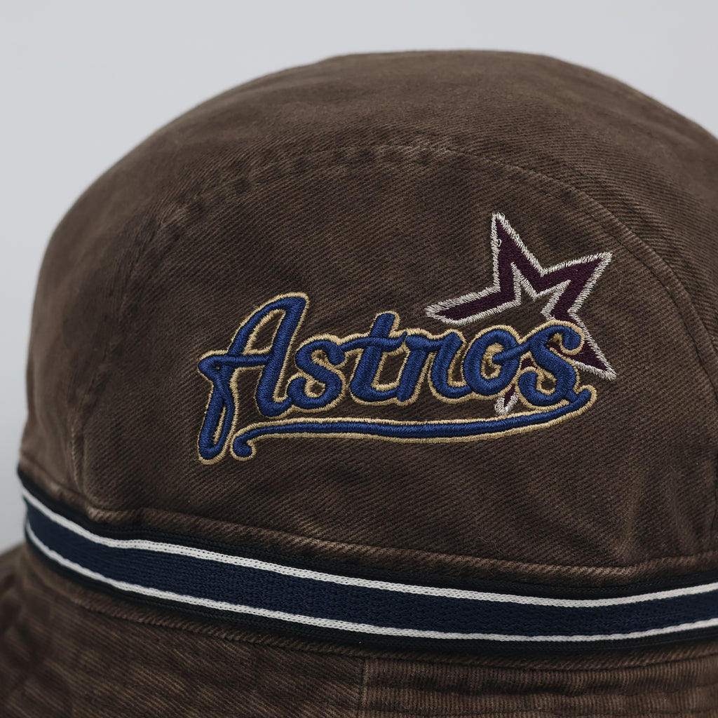 Vintage MLB Houston Astros Embroidered Bucket Thrifted Hat – Washed Brown