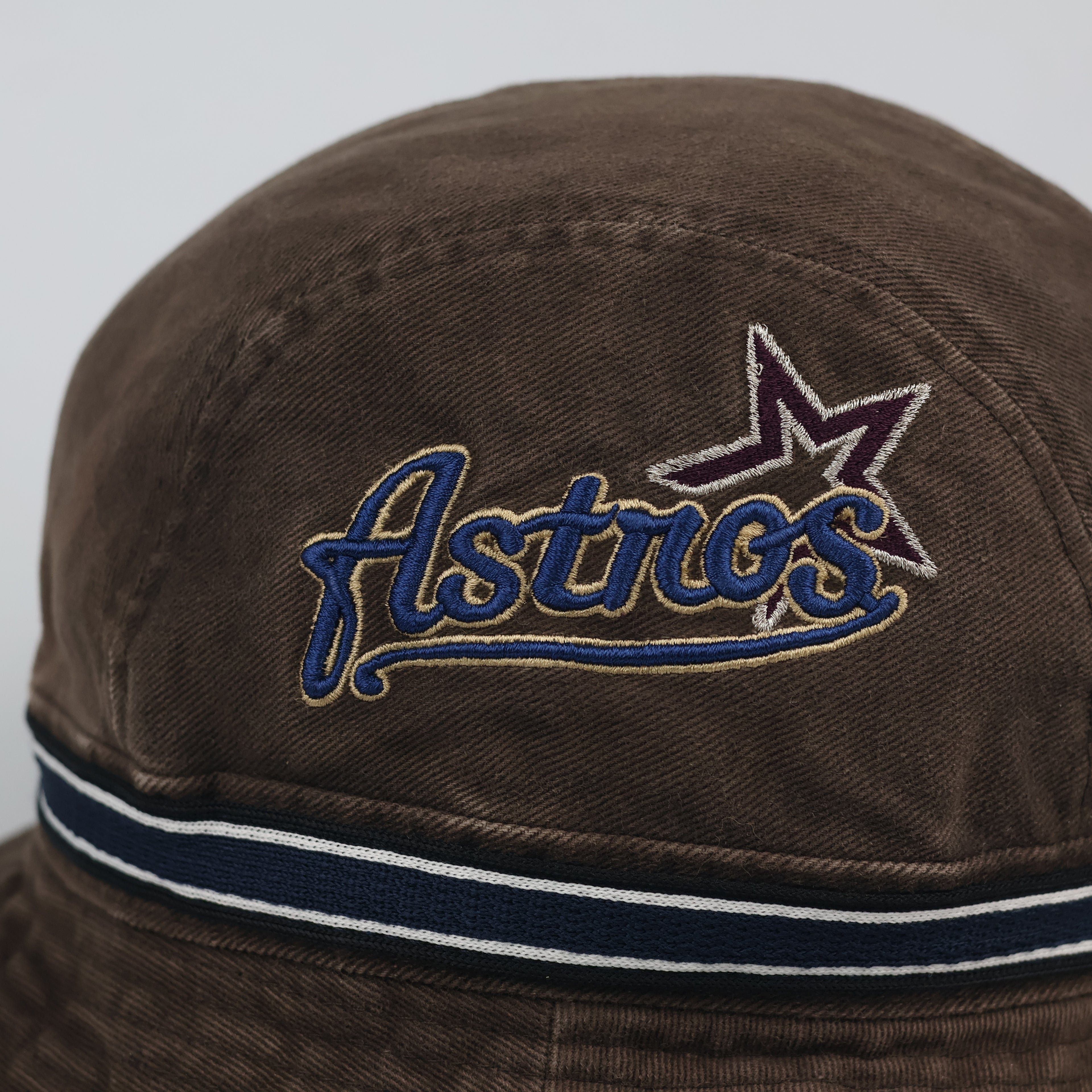 Vintage MLB Houston Astros Embroidered Bucket Thrifted Hat – Washed Brown