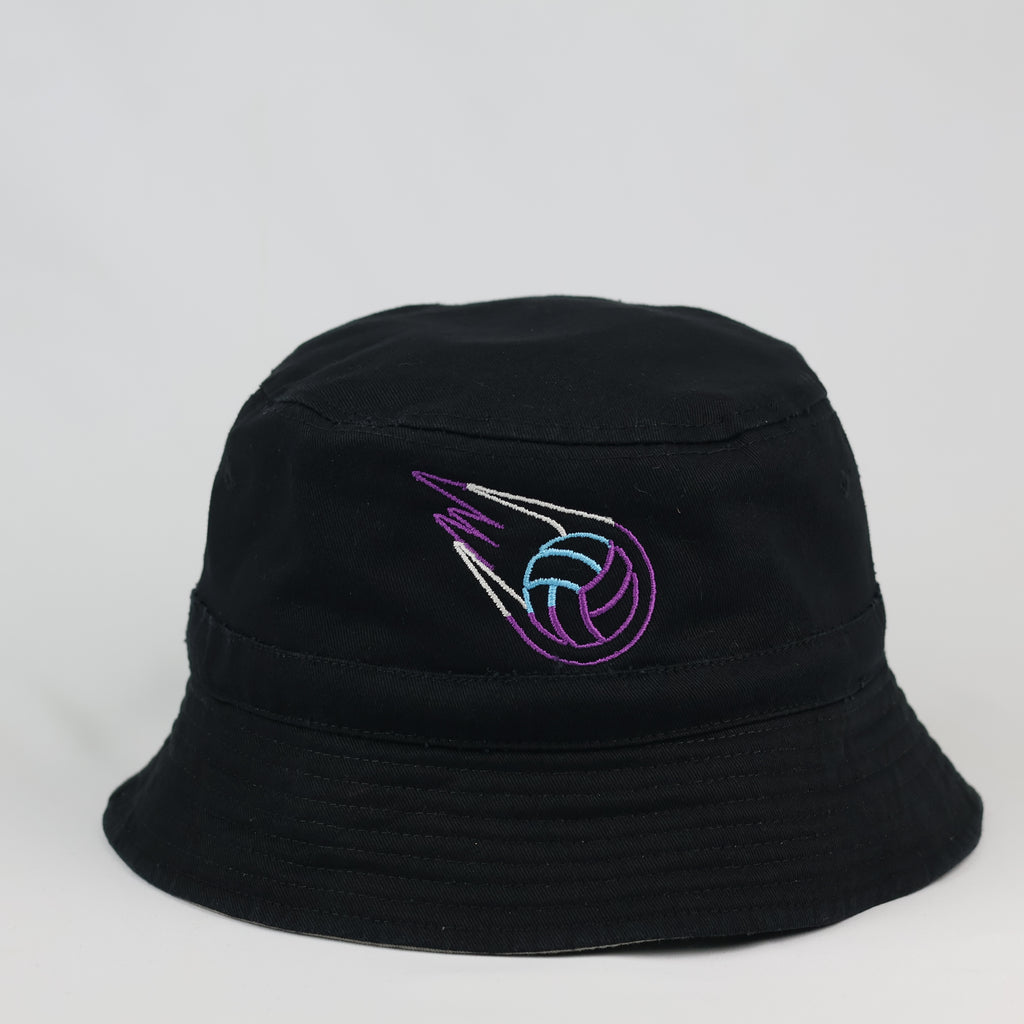 Thrifted Beechfield Embroidered Volleyball Sun Hat - Black / Beige Lining