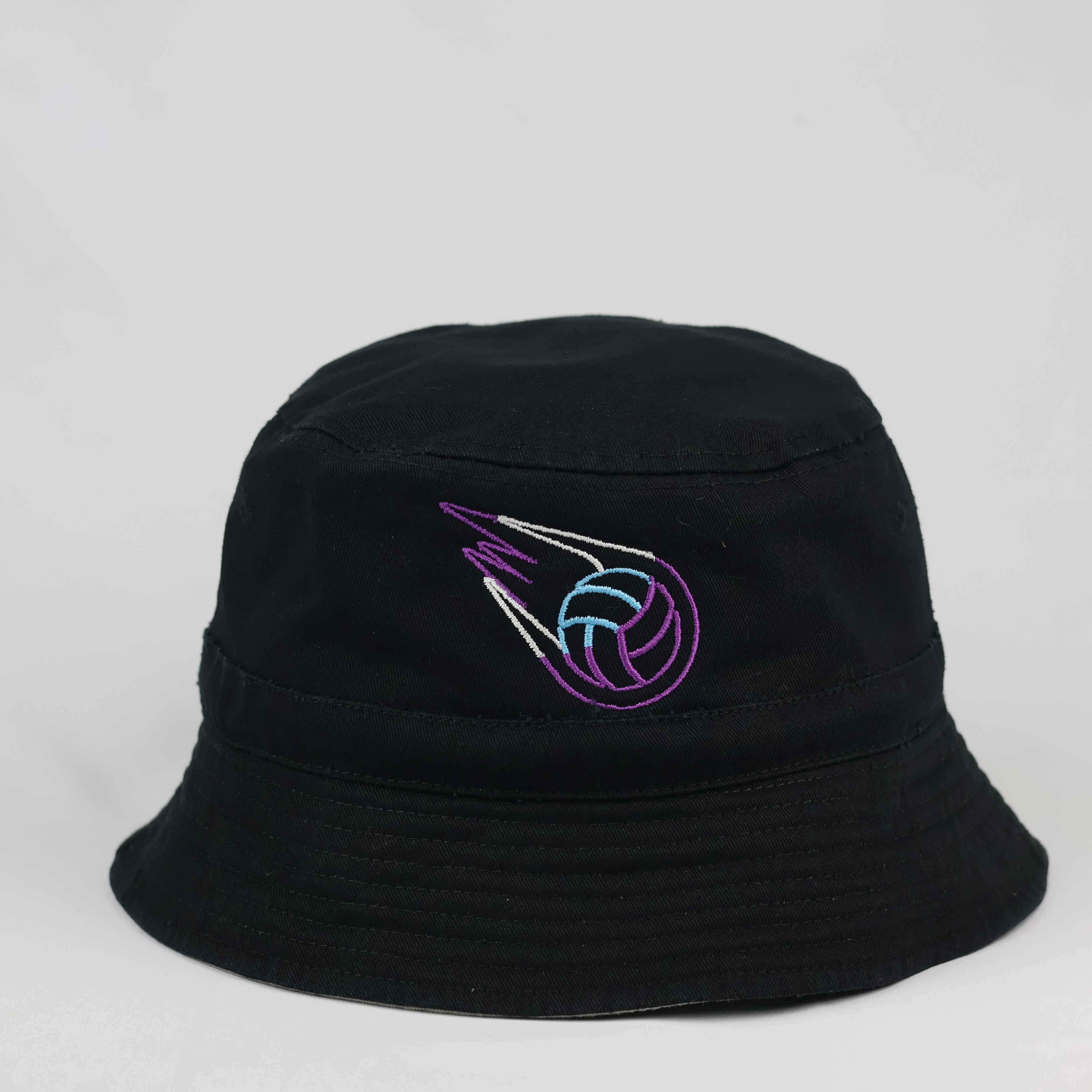 Thrifted Beechfield Embroidered Volleyball Sun Hat - Black / Beige Lining