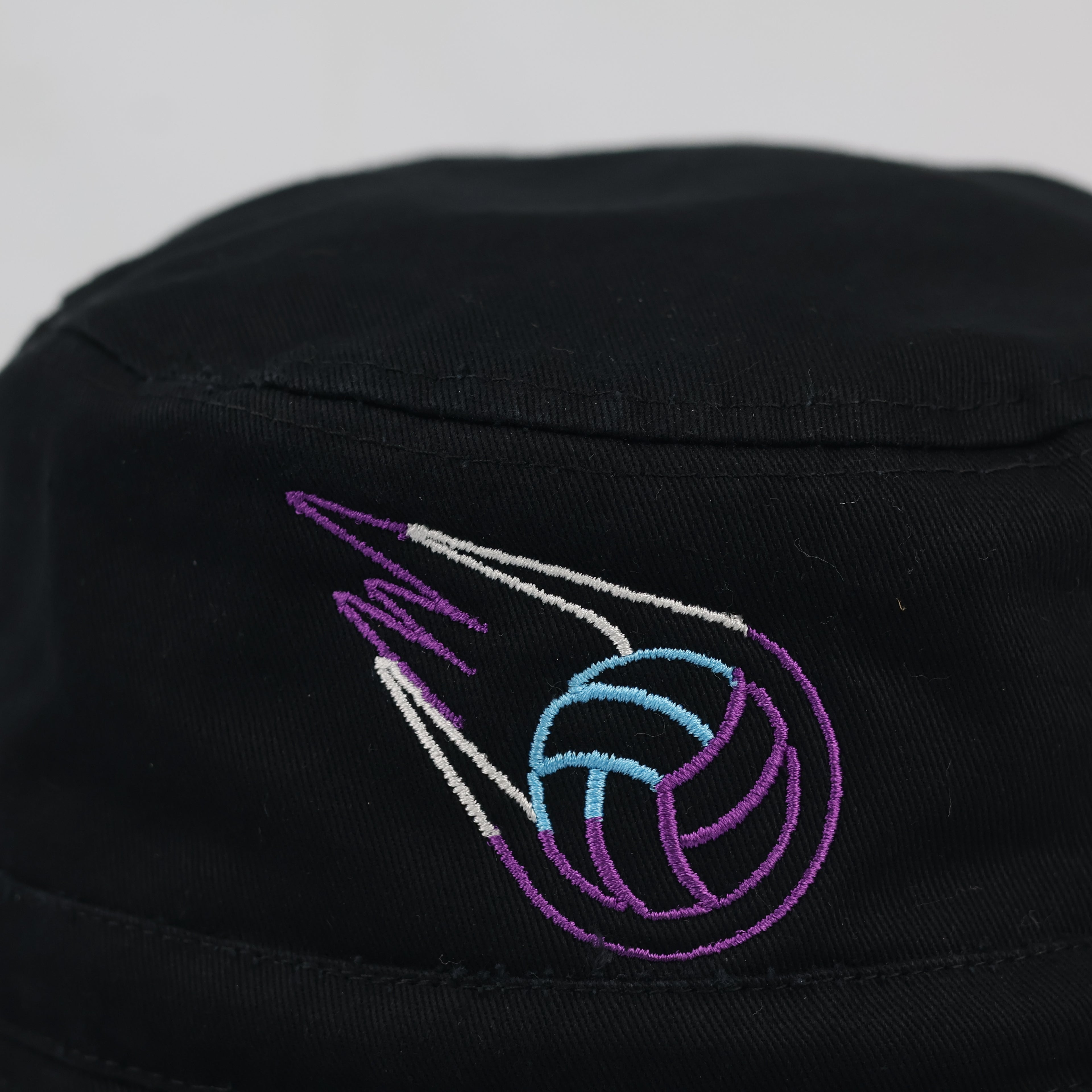 Thrifted Beechfield Embroidered Volleyball Sun Hat - Black / Beige Lining