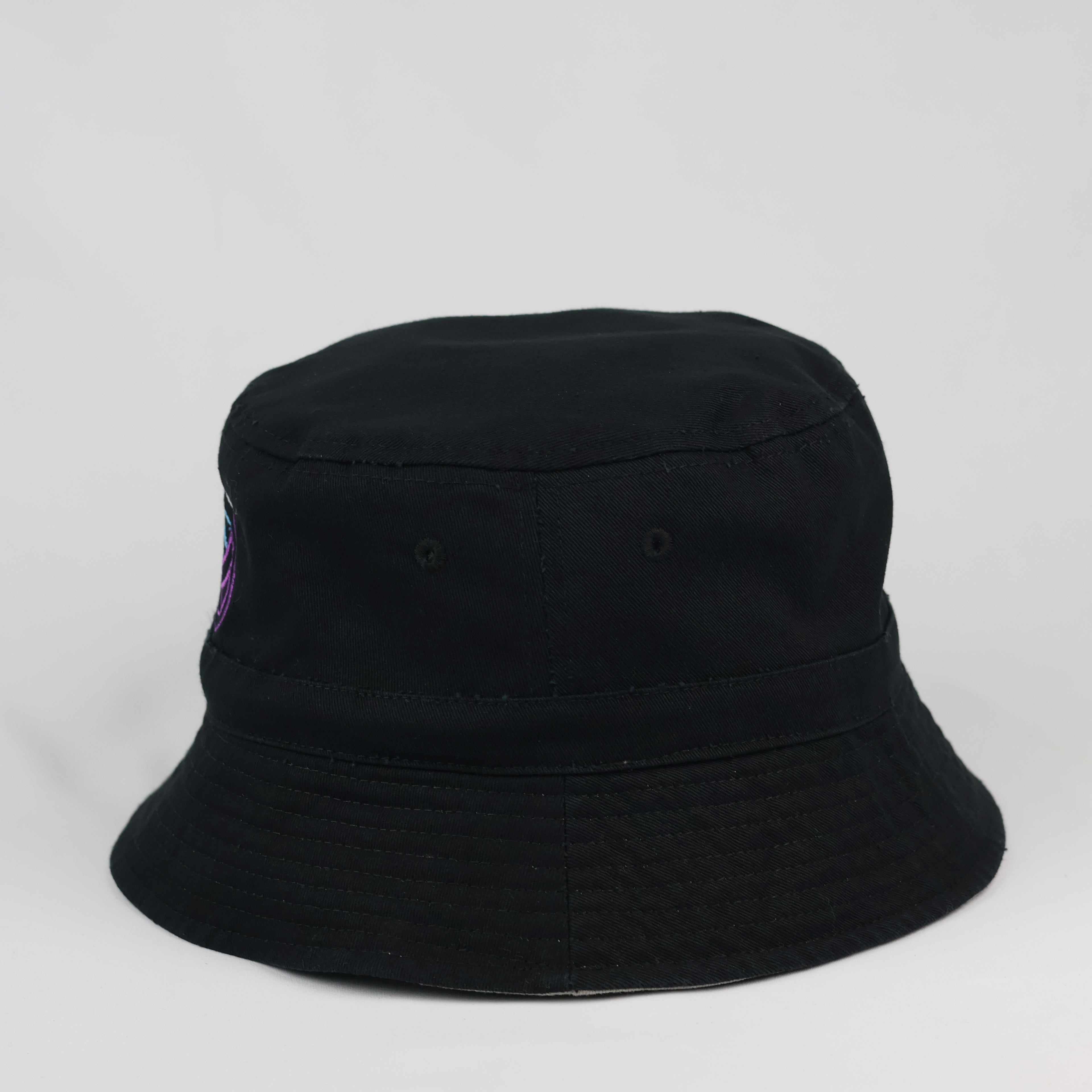 Thrifted Beechfield Embroidered Volleyball Sun Hat - Black / Beige Lining