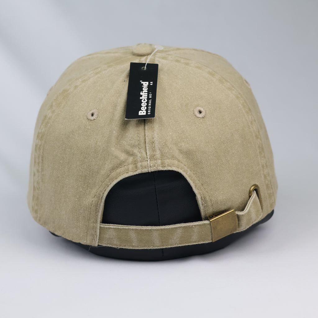 Thrifted Beechfield Blank Distressed Baseball Cap - Sand Khaki (56-58cm)