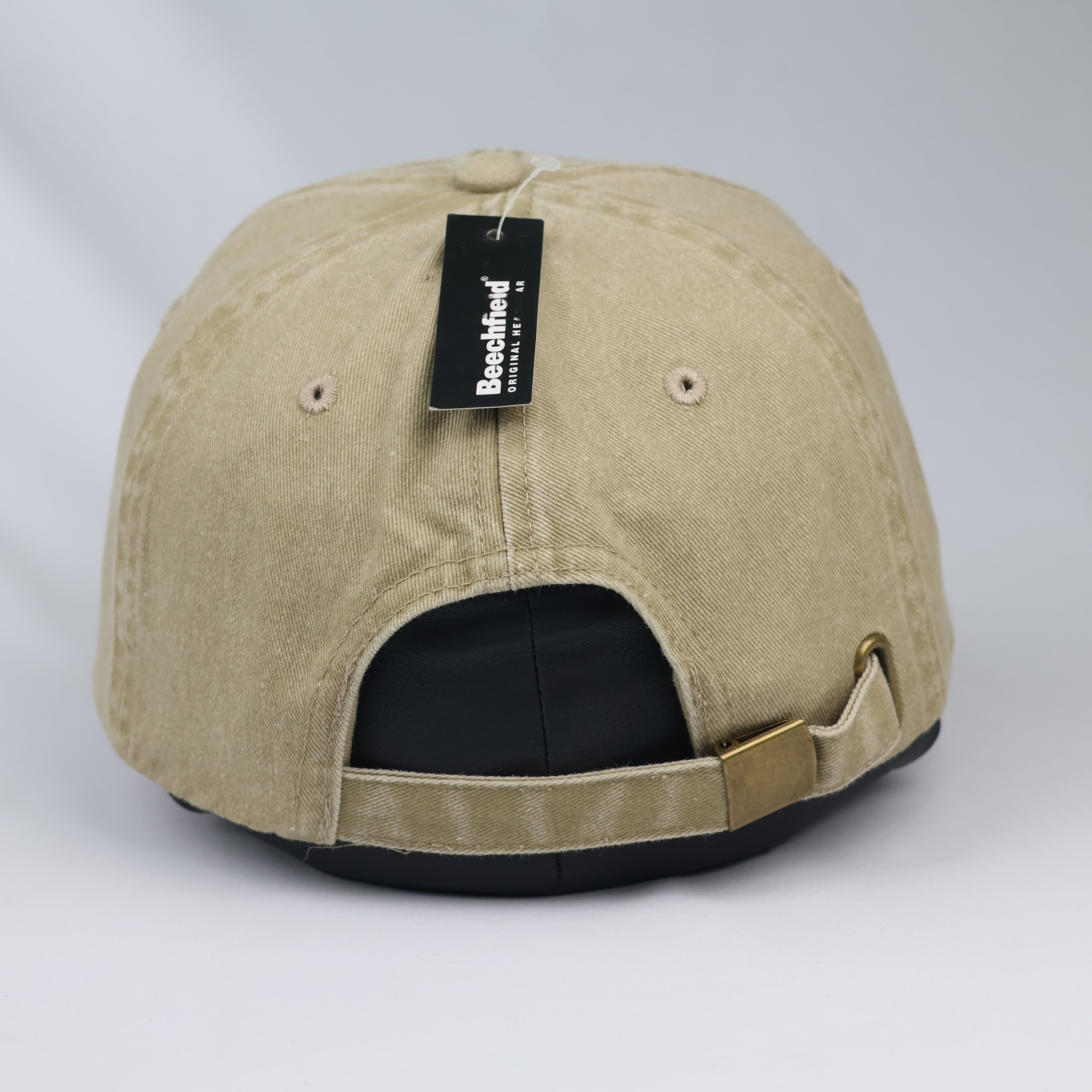 Thrifted Beechfield Blank Distressed Baseball Cap - Sand Khaki (56-58cm)