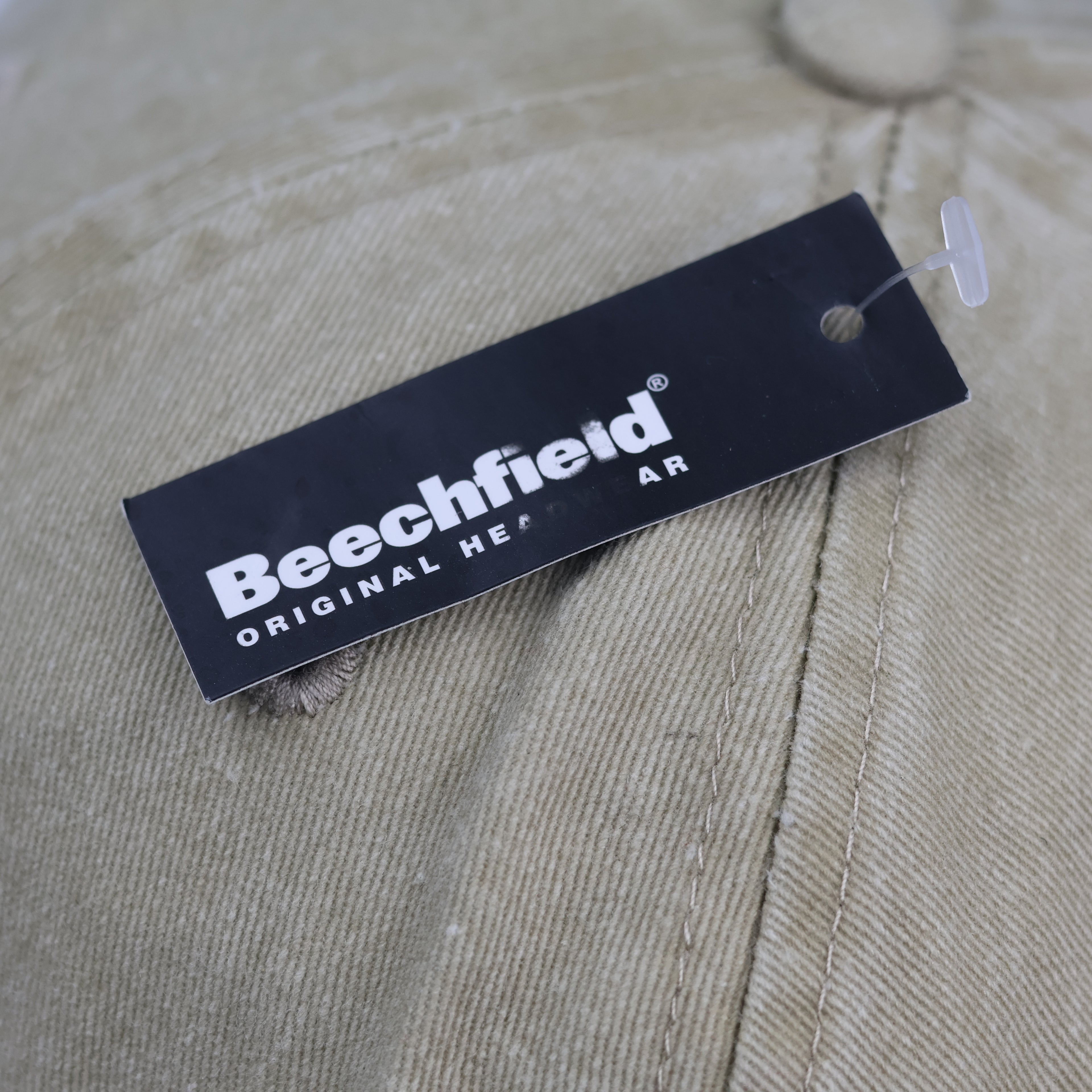 Thrifted Beechfield Blank Distressed Baseball Cap - Sand Khaki (56-58cm)
