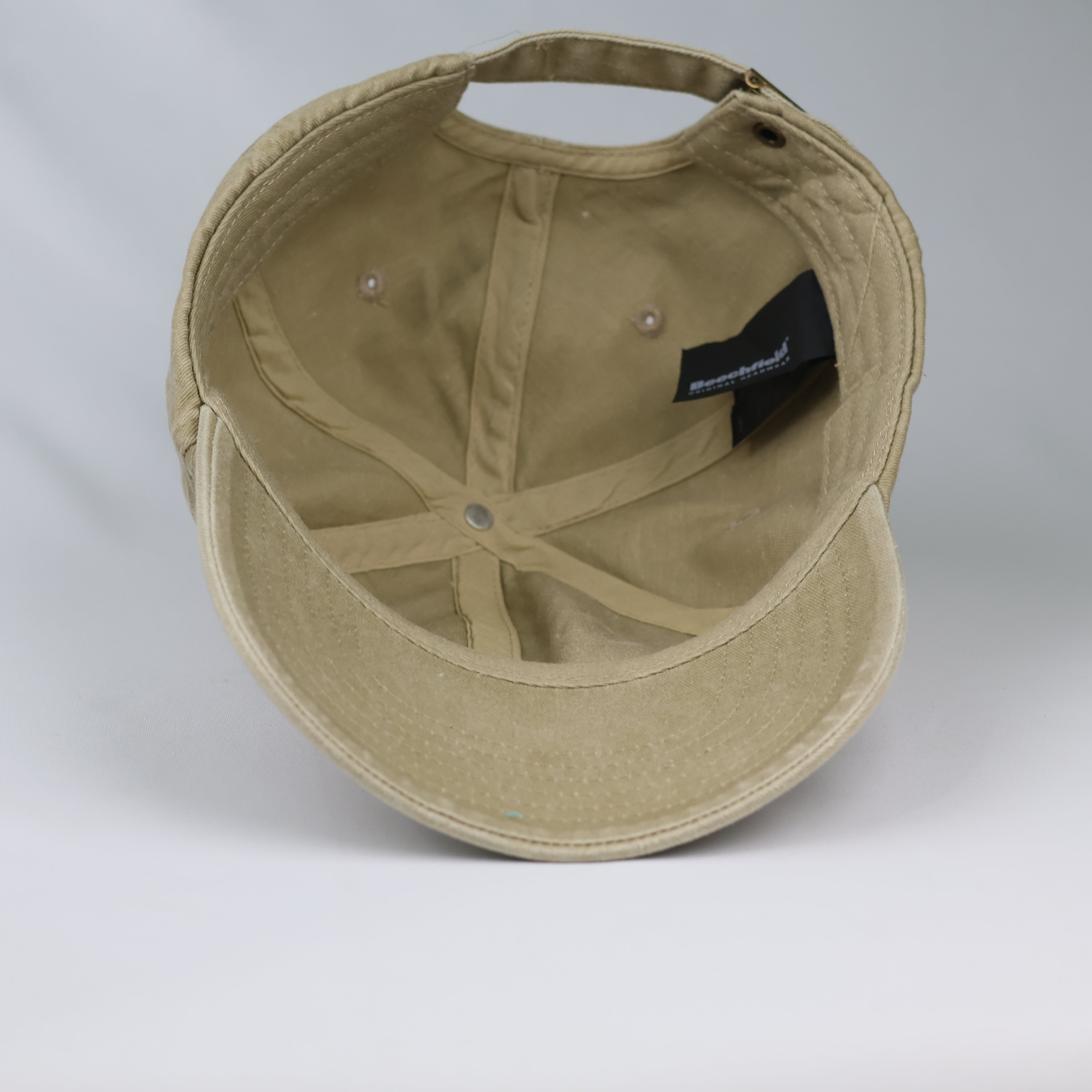 Thrifted Beechfield Blank Distressed Baseball Cap - Sand Khaki (56-58cm)