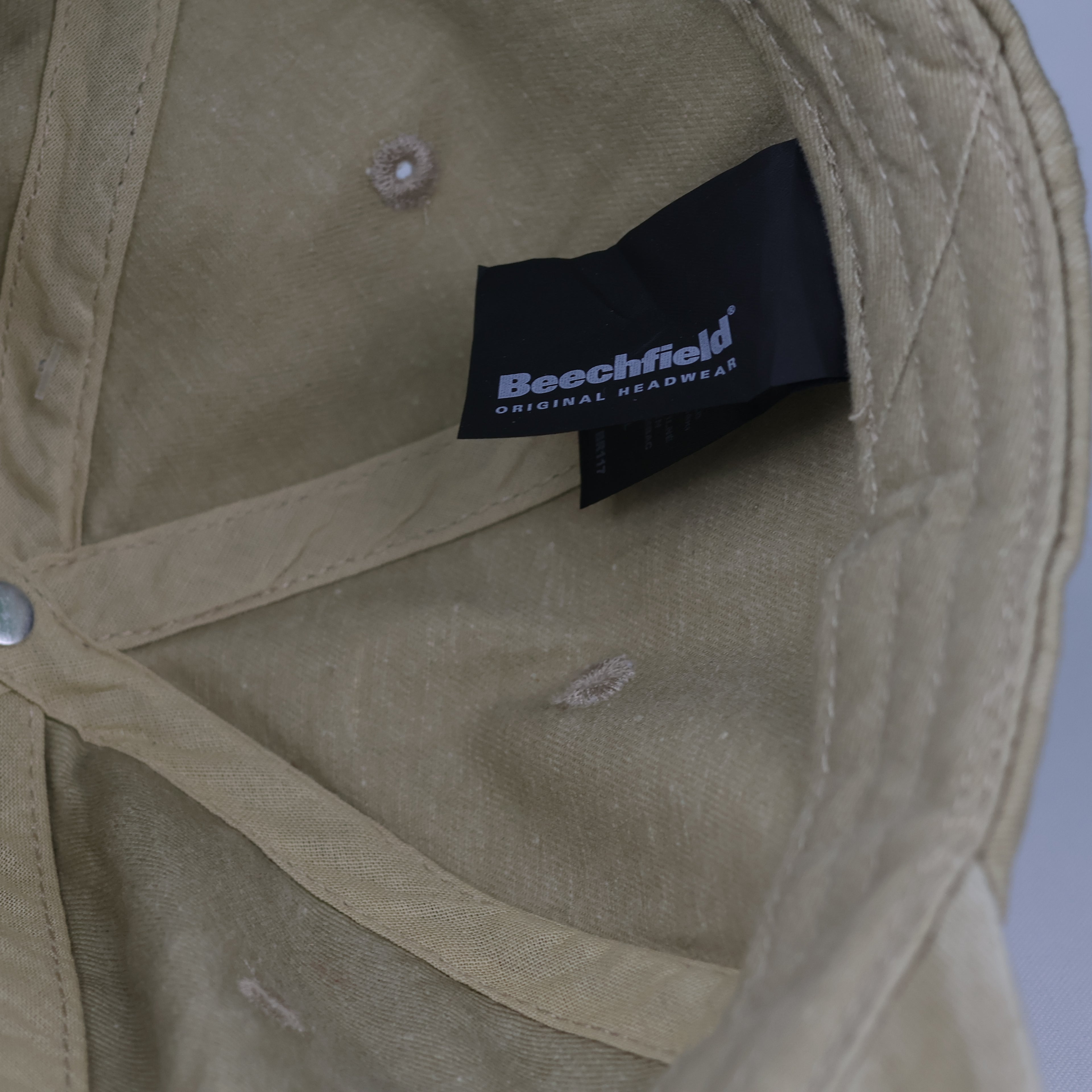 Thrifted Beechfield Blank Distressed Baseball Cap - Sand Khaki (56-58cm)