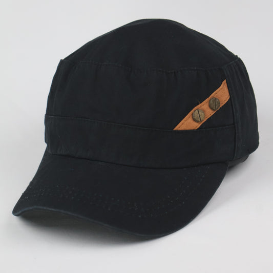 Cadet Cap with Studded Leather Accent - Black