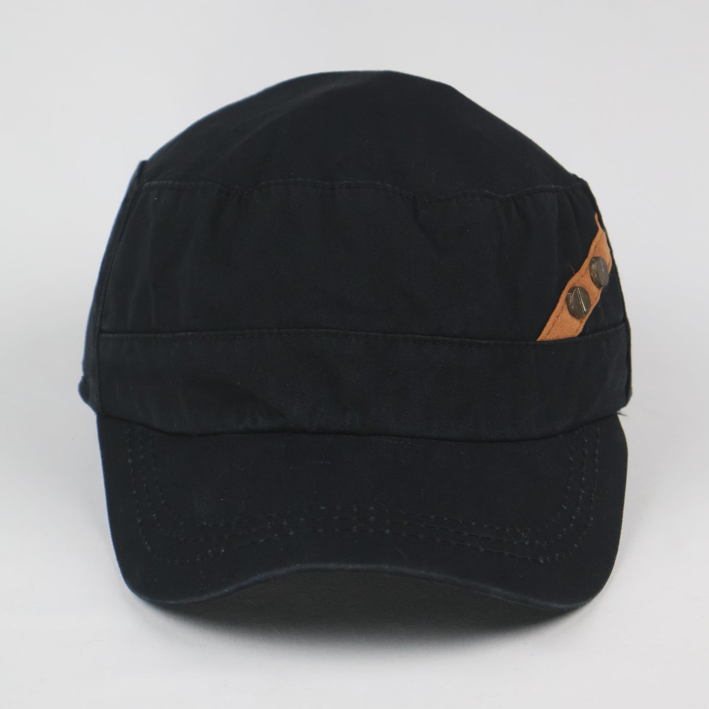 Cadet Cap with Studded Leather Accent - Black