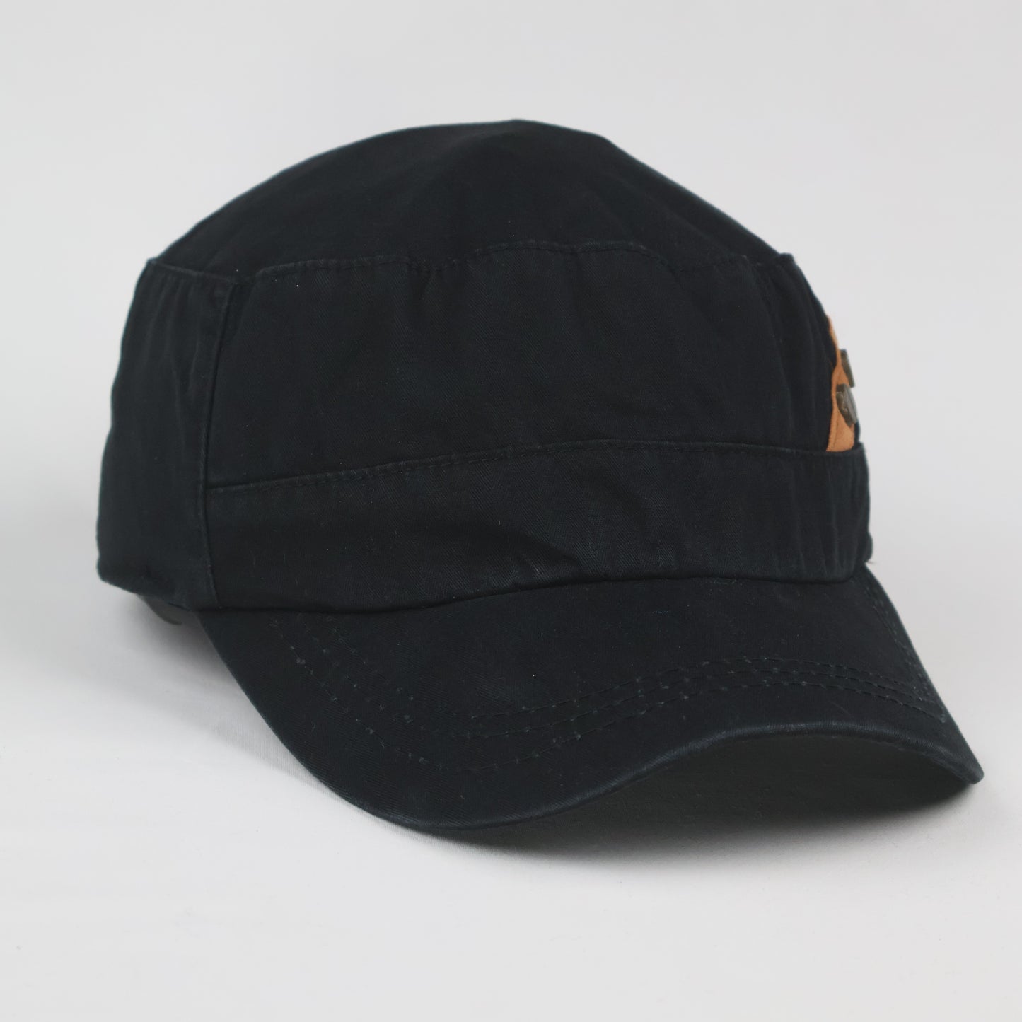 Cadet Cap with Studded Leather Accent - Black