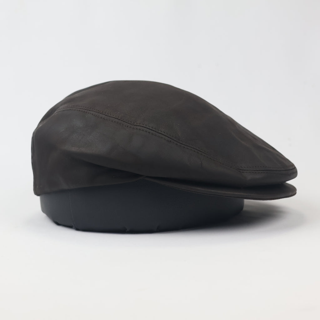 Vintage Genuine Leather Thrifted Flat Cap - Dark Brown Ivy Hat