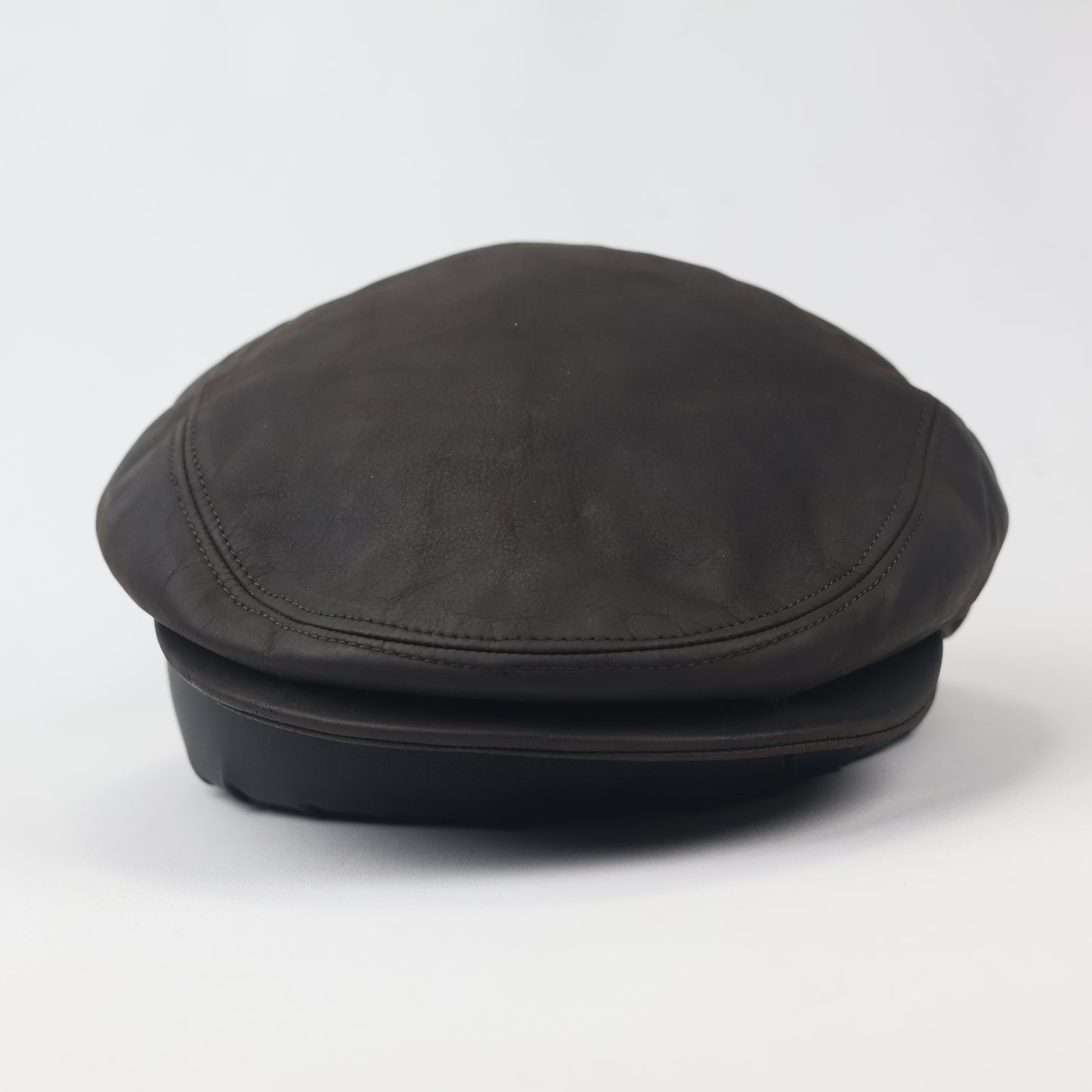 Vintage Genuine Leather Thrifted Flat Cap - Dark Brown Ivy Hat