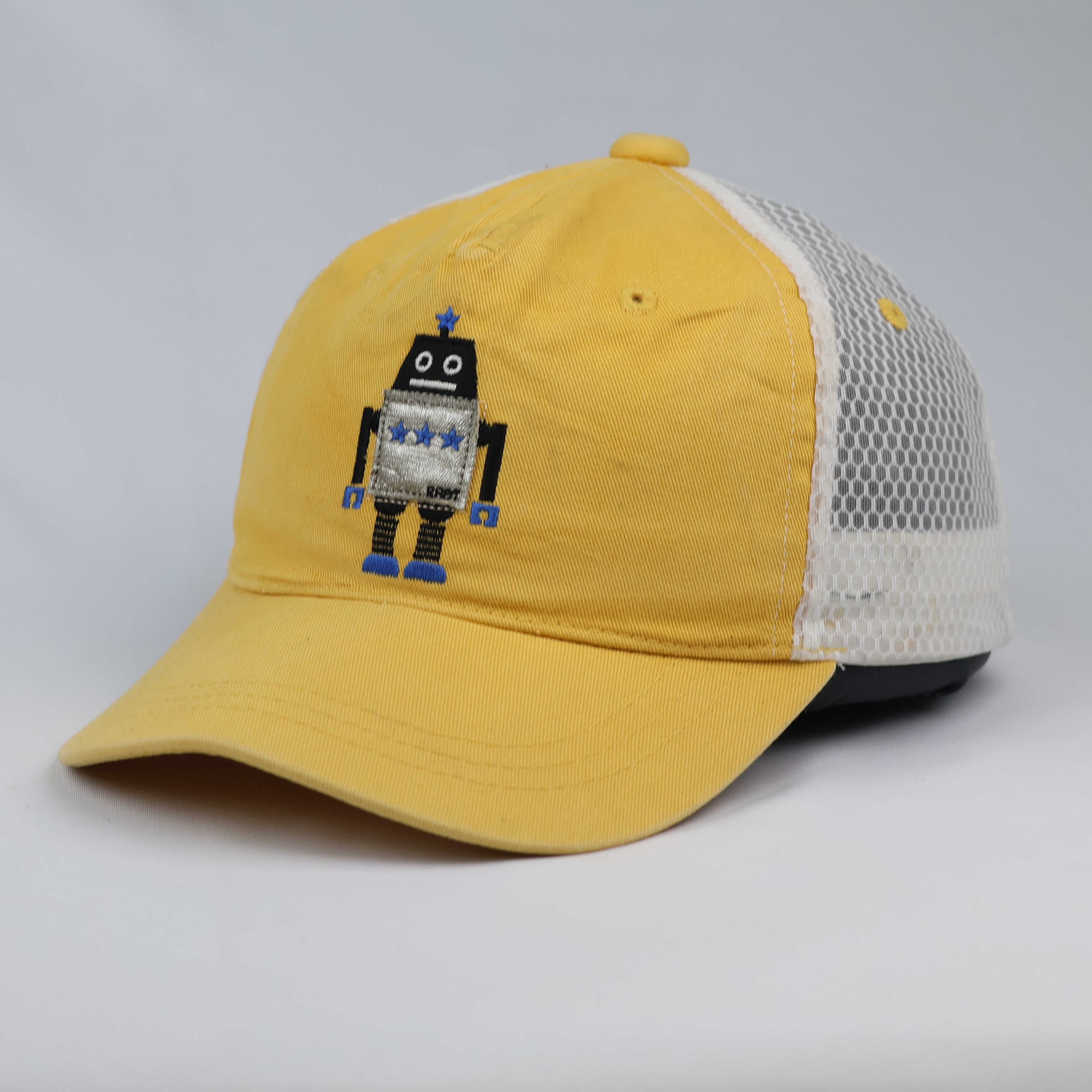R:Robot Yellow Graphic Trucker Baseball Thrifted Hat
