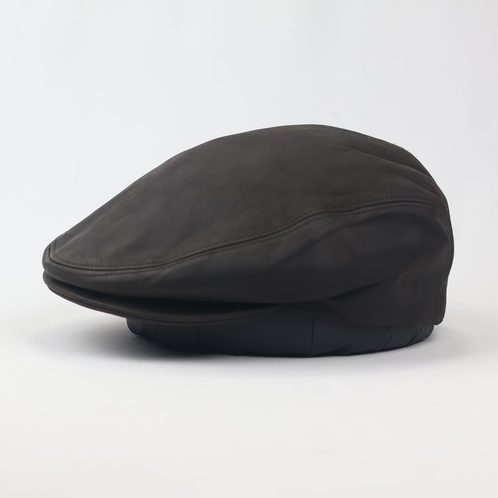 Vintage Genuine Leather Thrifted Flat Cap - Dark Brown Ivy Hat