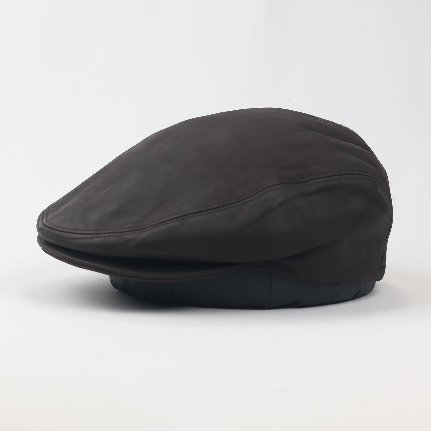 Vintage Genuine Leather Thrifted Flat Cap - Dark Brown Ivy Hat