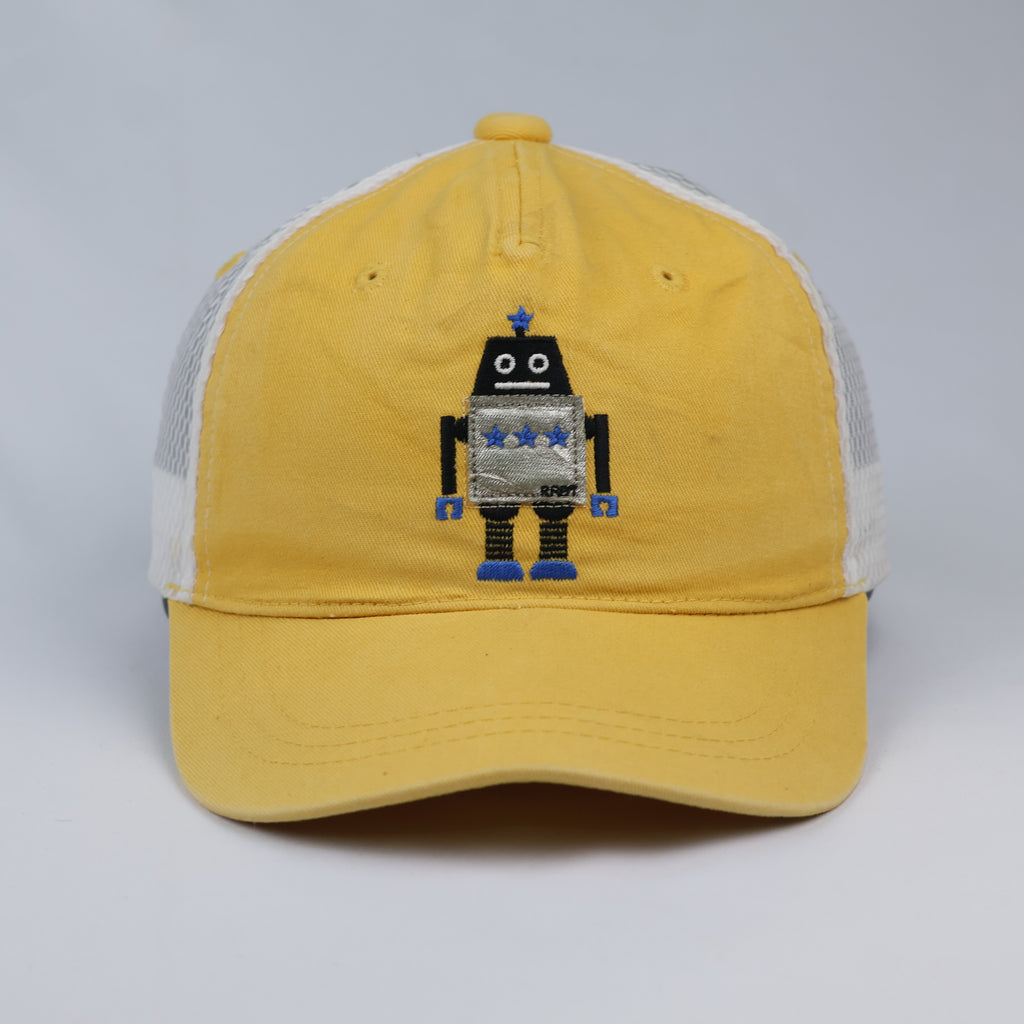 R:Robot Yellow Graphic Trucker Baseball Thrifted Hat