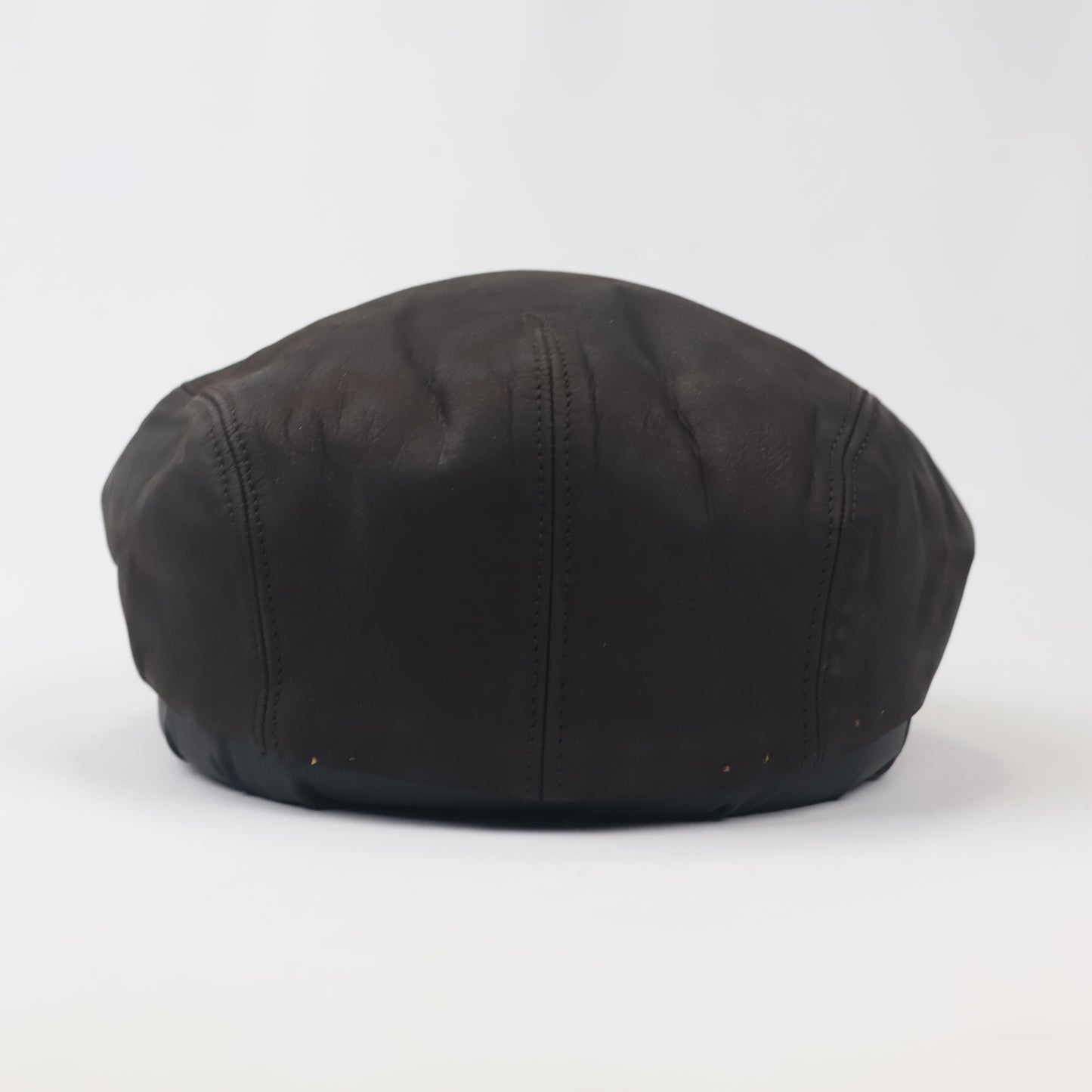 Vintage Genuine Leather Thrifted Flat Cap - Dark Brown Ivy Hat