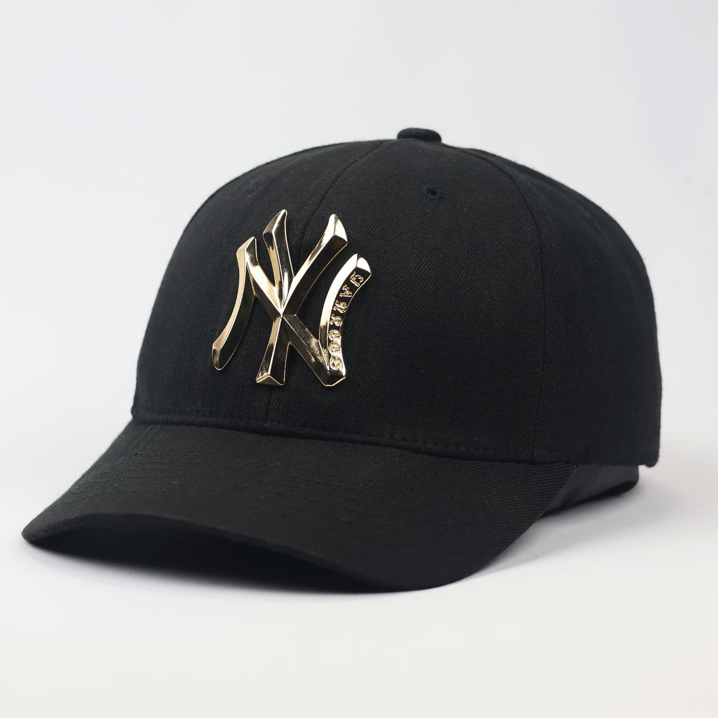 Premium Black MLB Yankees Thrifted Hat with 3D Gold Metal Emblem
