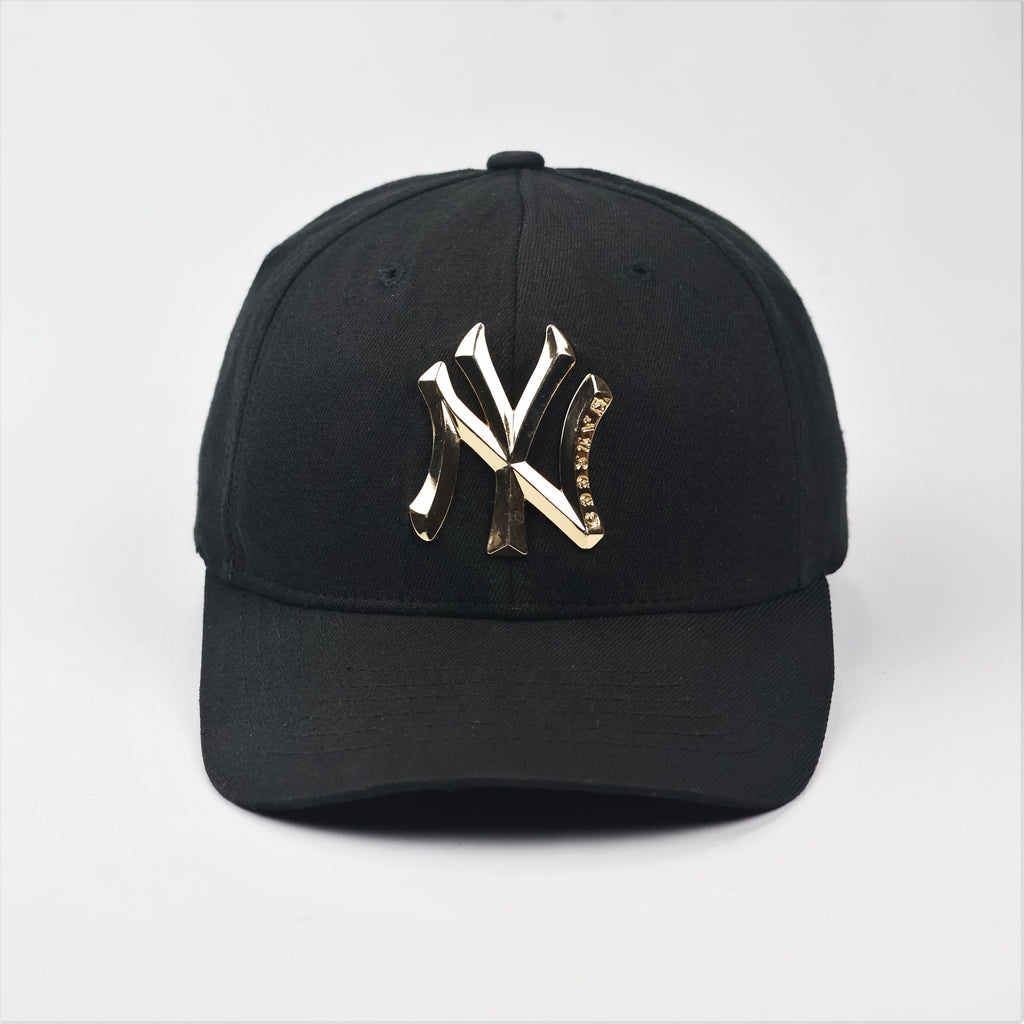 Premium Black MLB Yankees Thrifted Hat with 3D Gold Metal Emblem