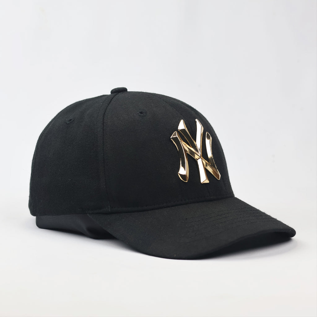 Premium Black MLB Yankees Thrifted Hat with 3D Gold Metal Emblem