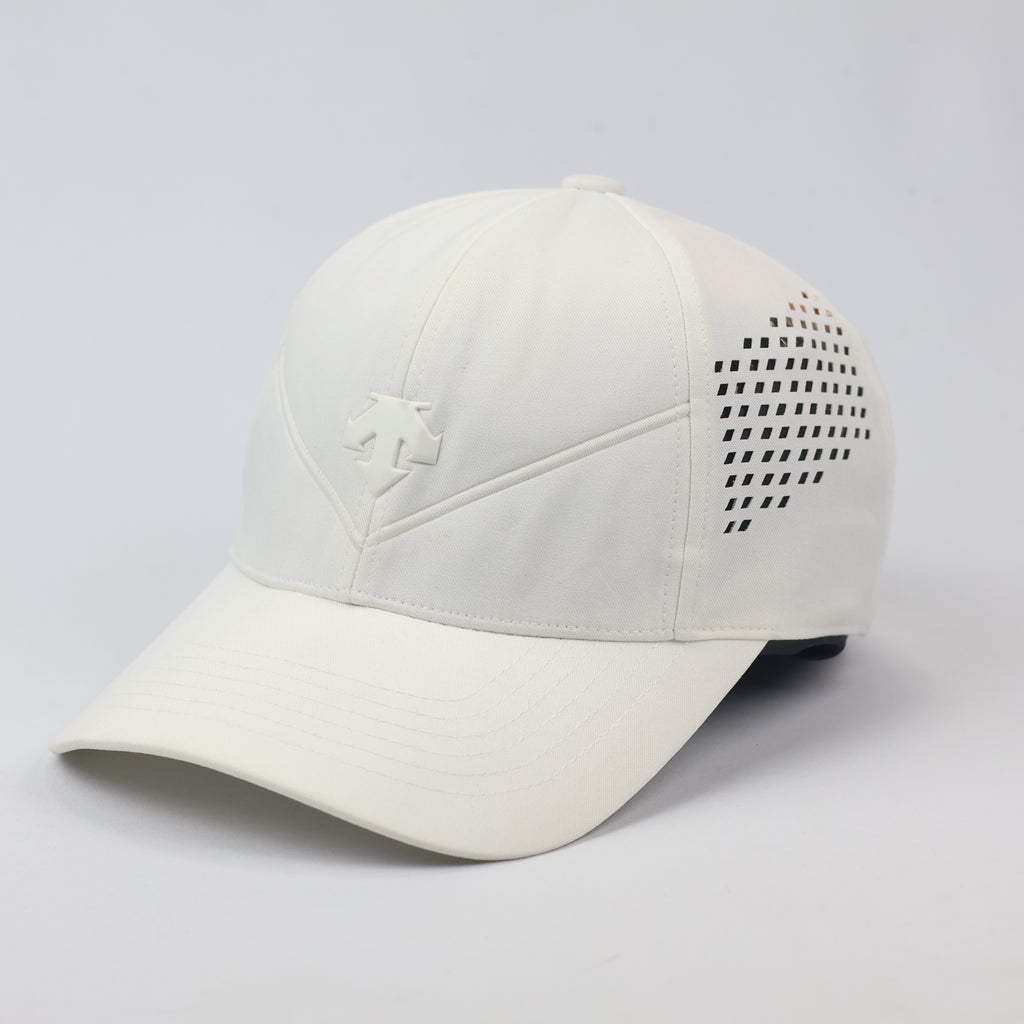 Descente Golf White Performance Thrifted Cap - Laser Cut Vents