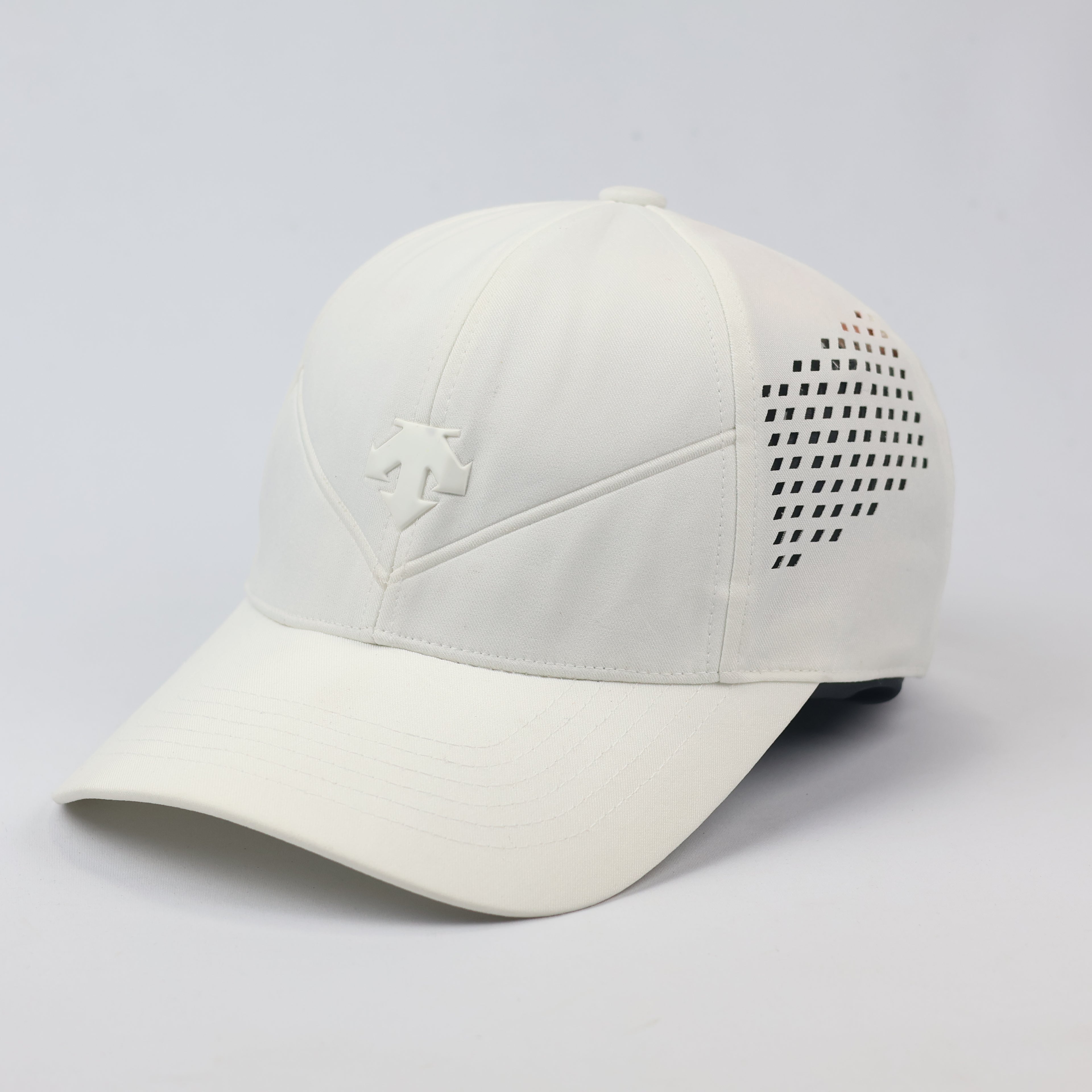 Descente Golf White Performance Thrifted Cap - Laser Cut Vents
