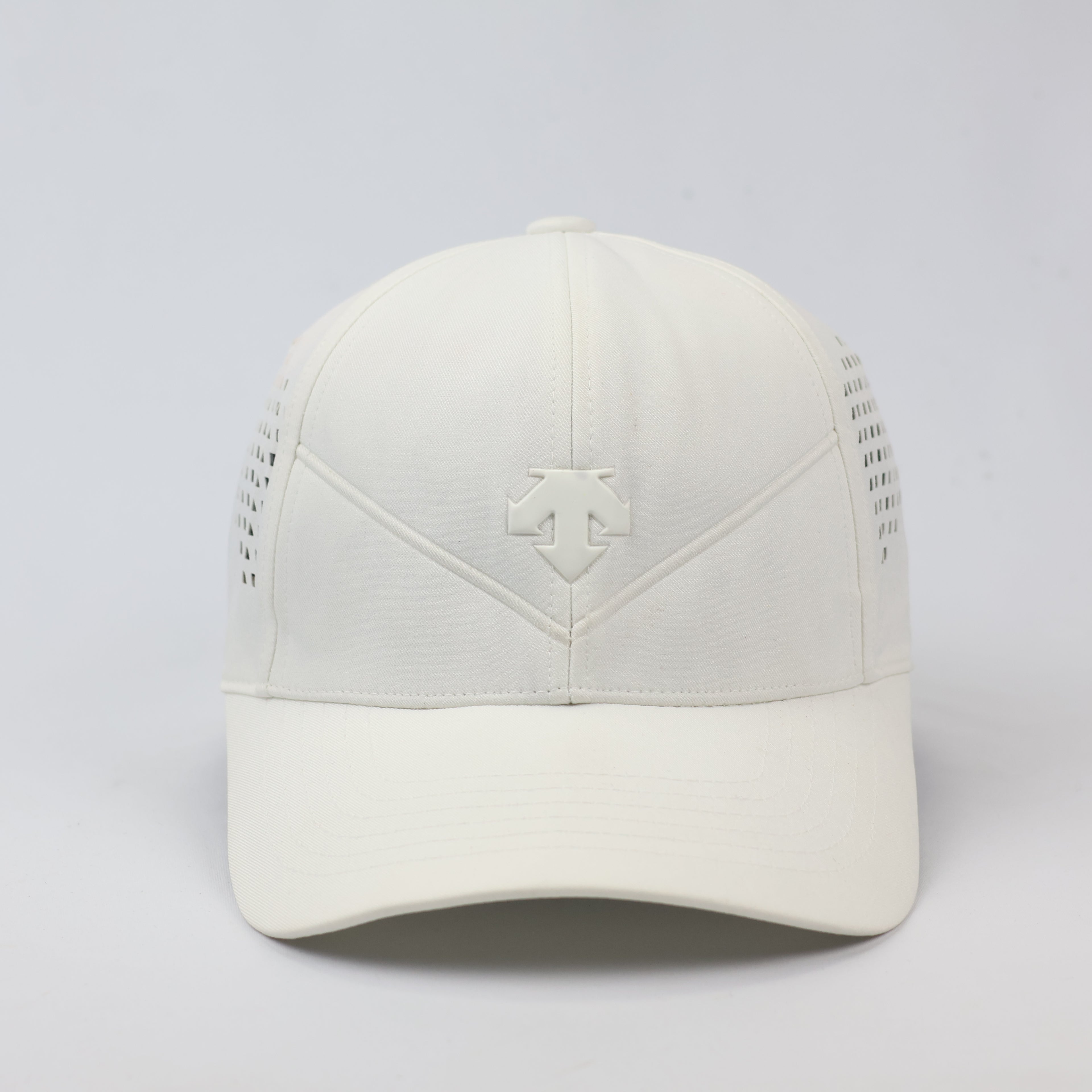 Descente Golf White Performance Thrifted Cap - Laser Cut Vents