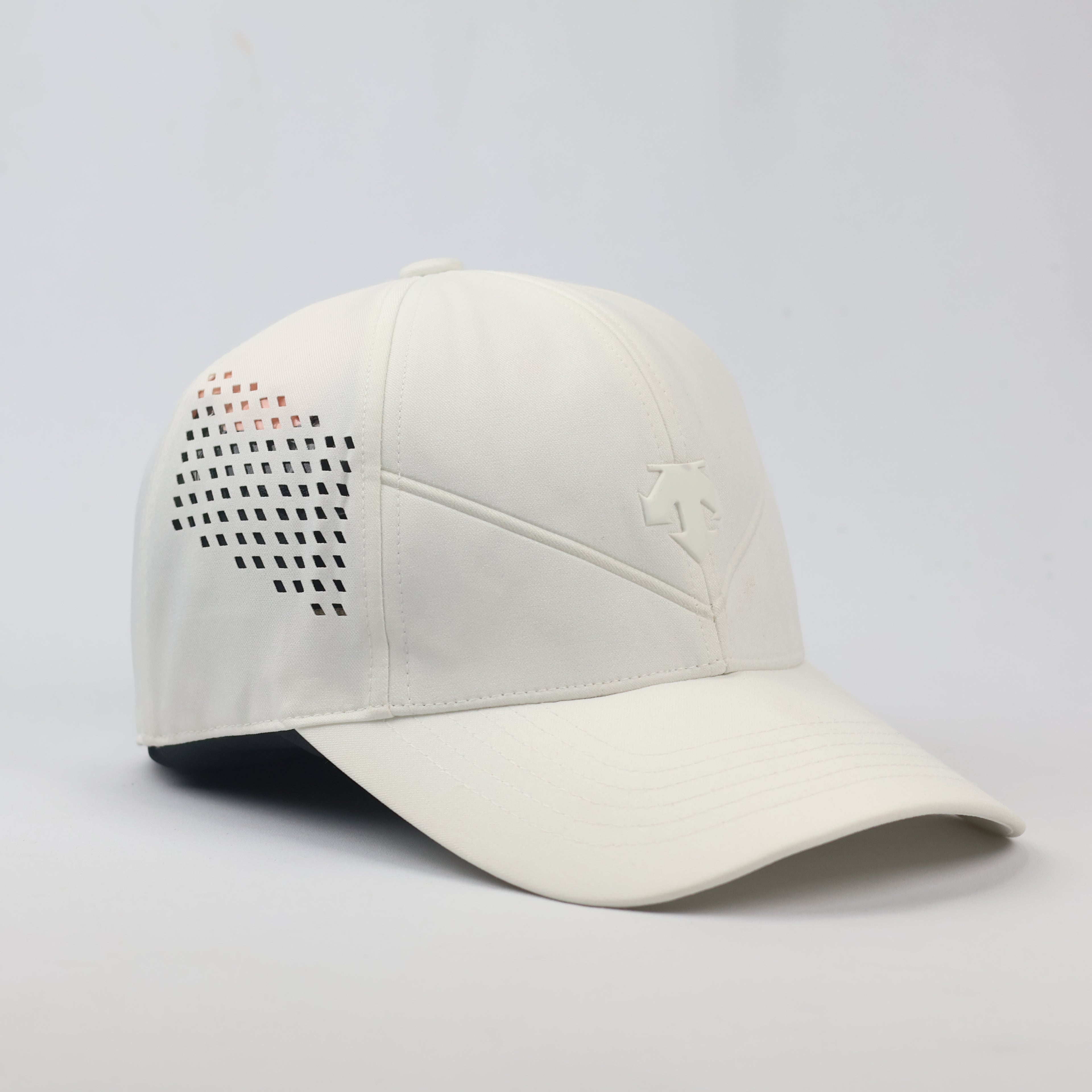 Descente Golf White Performance Thrifted Cap - Laser Cut Vents