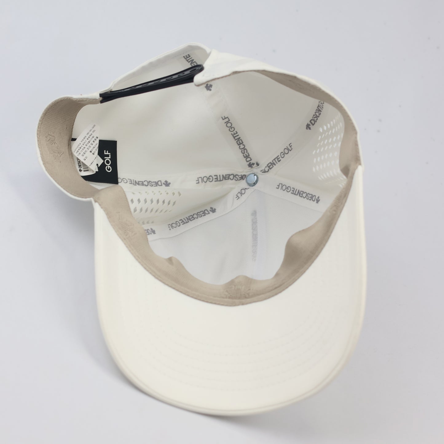 Descente Golf White Performance Thrifted Cap - Laser Cut Vents