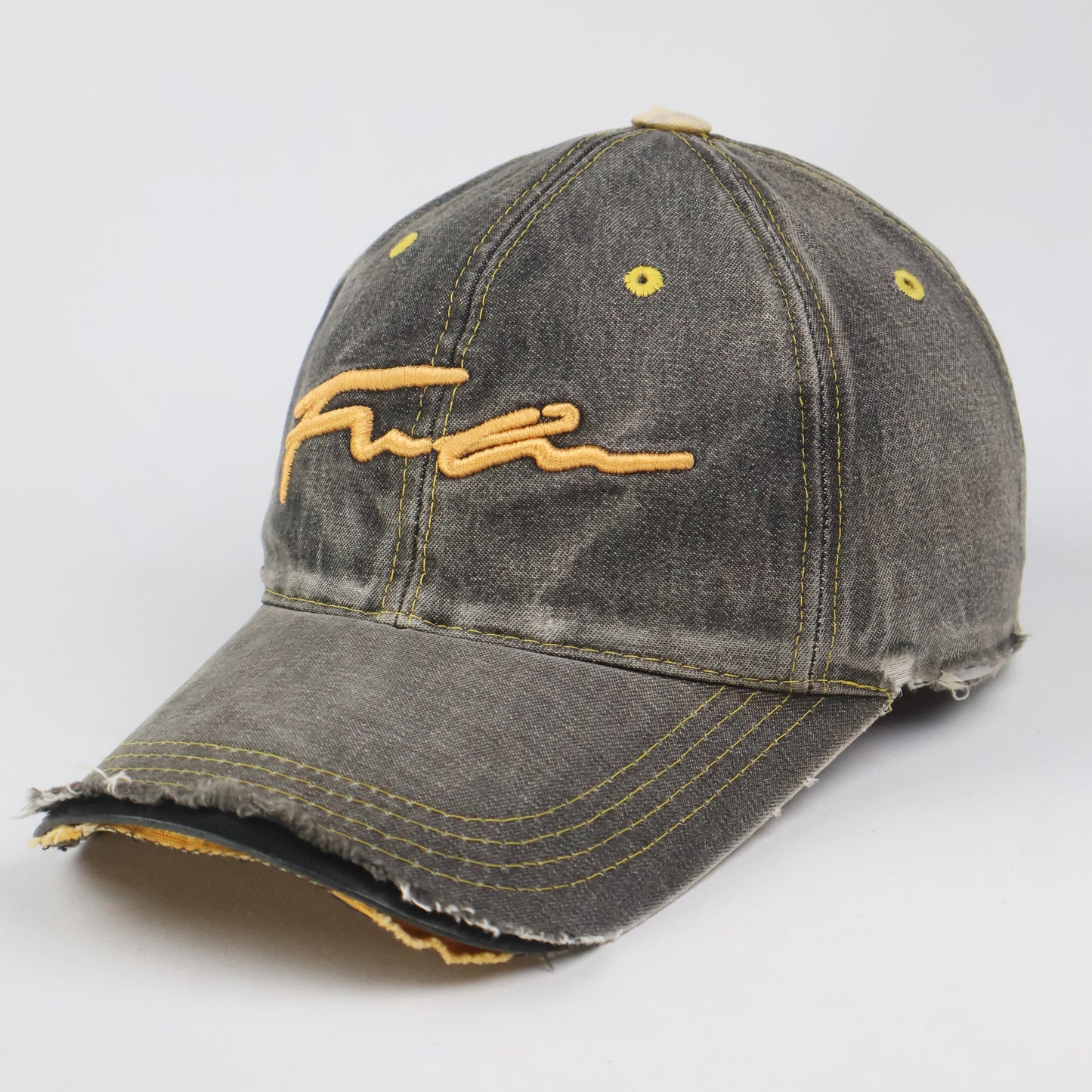 Embroidered Script Vintage Wash Cap - Distressed Black