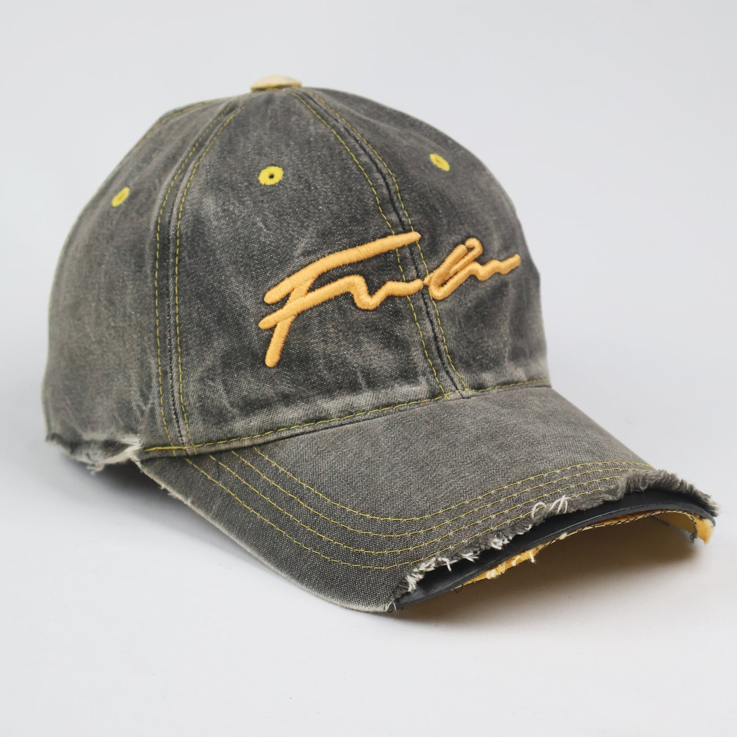 Embroidered Script Vintage Wash Cap - Distressed Black
