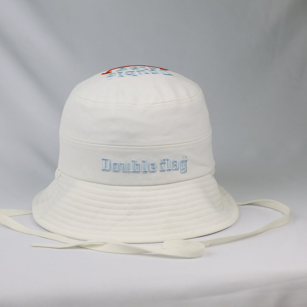 Thrifted Double Flag Spellout Bucket Hat with Adjustable Chin Straps