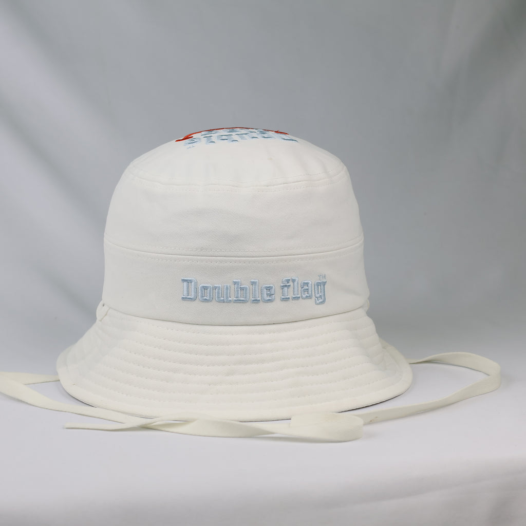 Thrifted Double Flag Spellout Bucket Hat with Adjustable Chin Straps