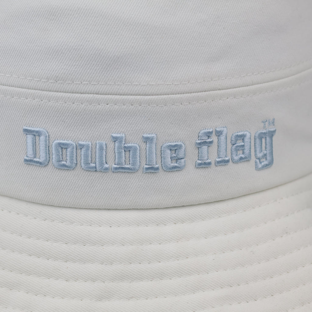 Thrifted Double Flag Spellout Bucket Hat with Adjustable Chin Straps