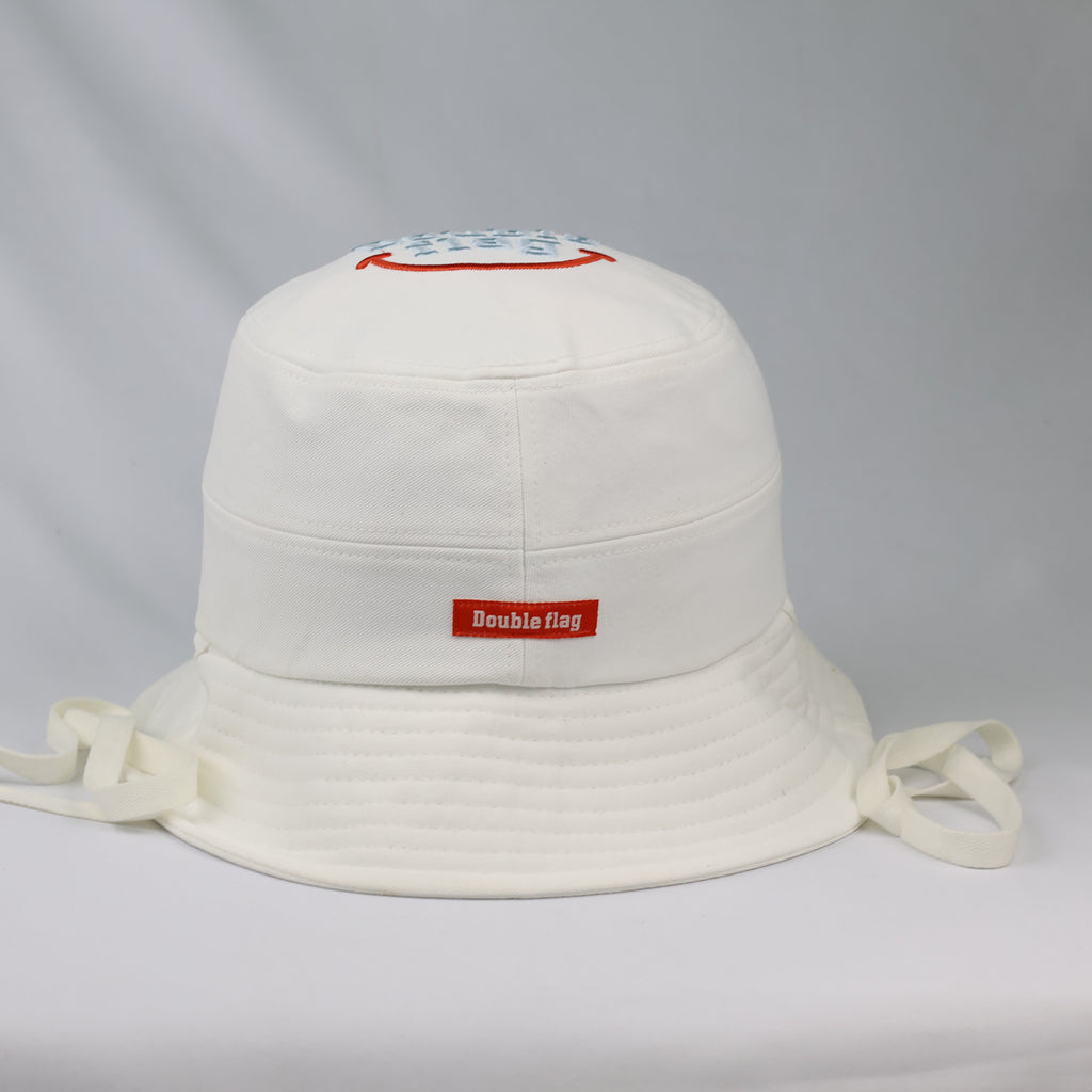 Thrifted Double Flag Spellout Bucket Hat with Adjustable Chin Straps