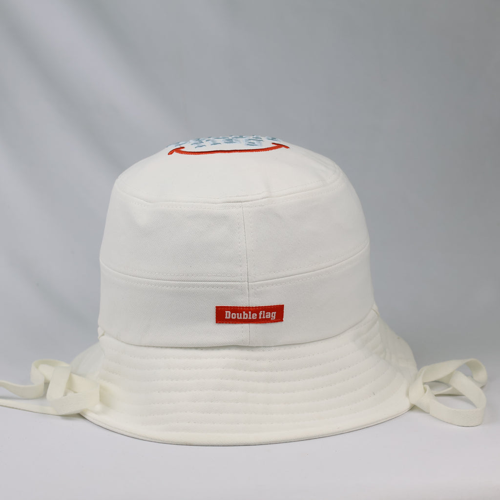 Thrifted Double Flag Spellout Bucket Hat with Adjustable Chin Straps